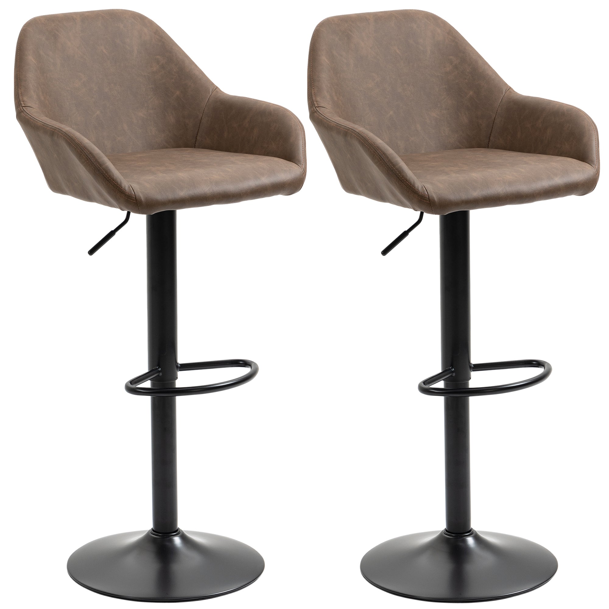 Adjustable Swivel Bar Stools Set of 2 with Footrest - Dark Brown