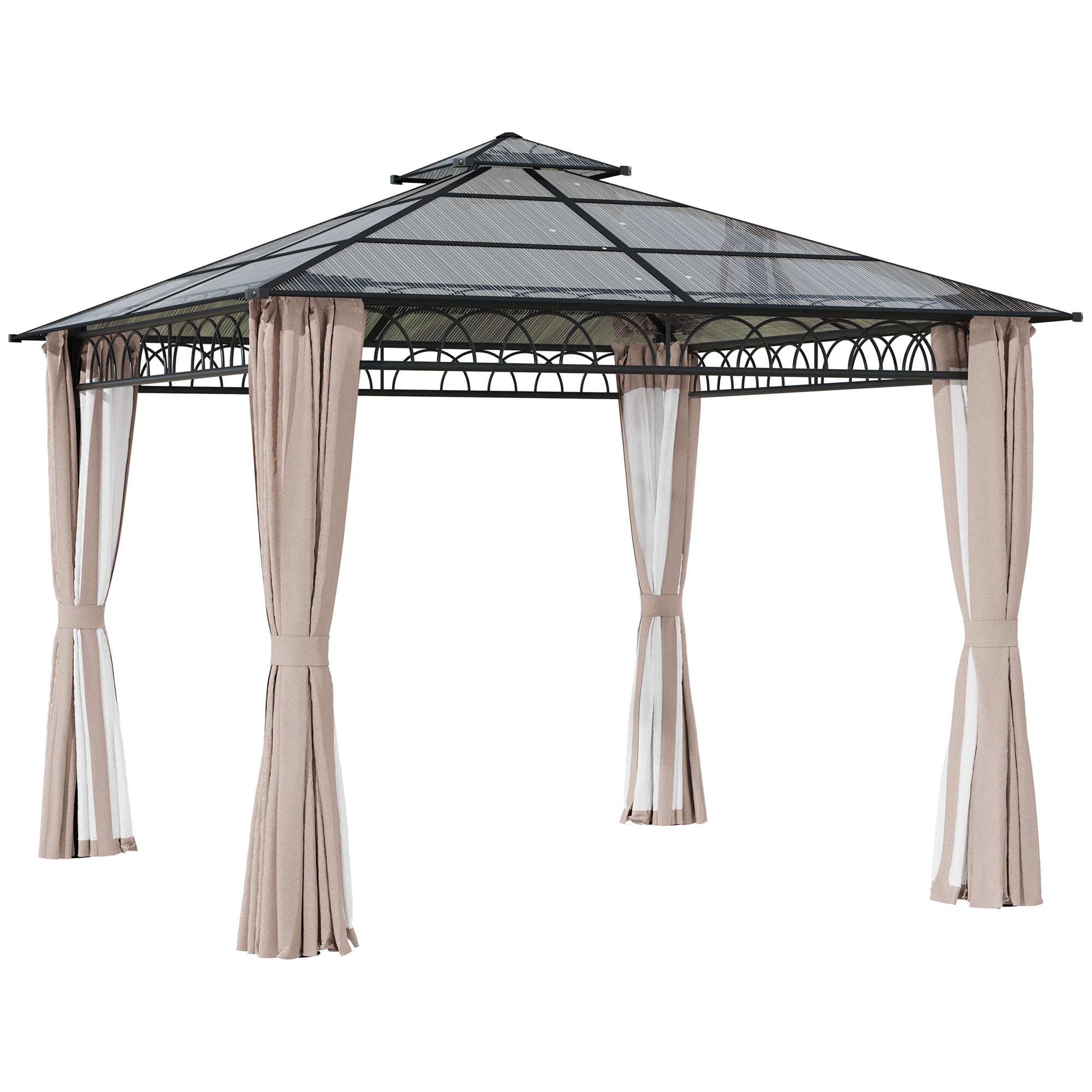 3 Piece Outdoor Polycarbonate Gazebo Set with Steel Frame - Grey