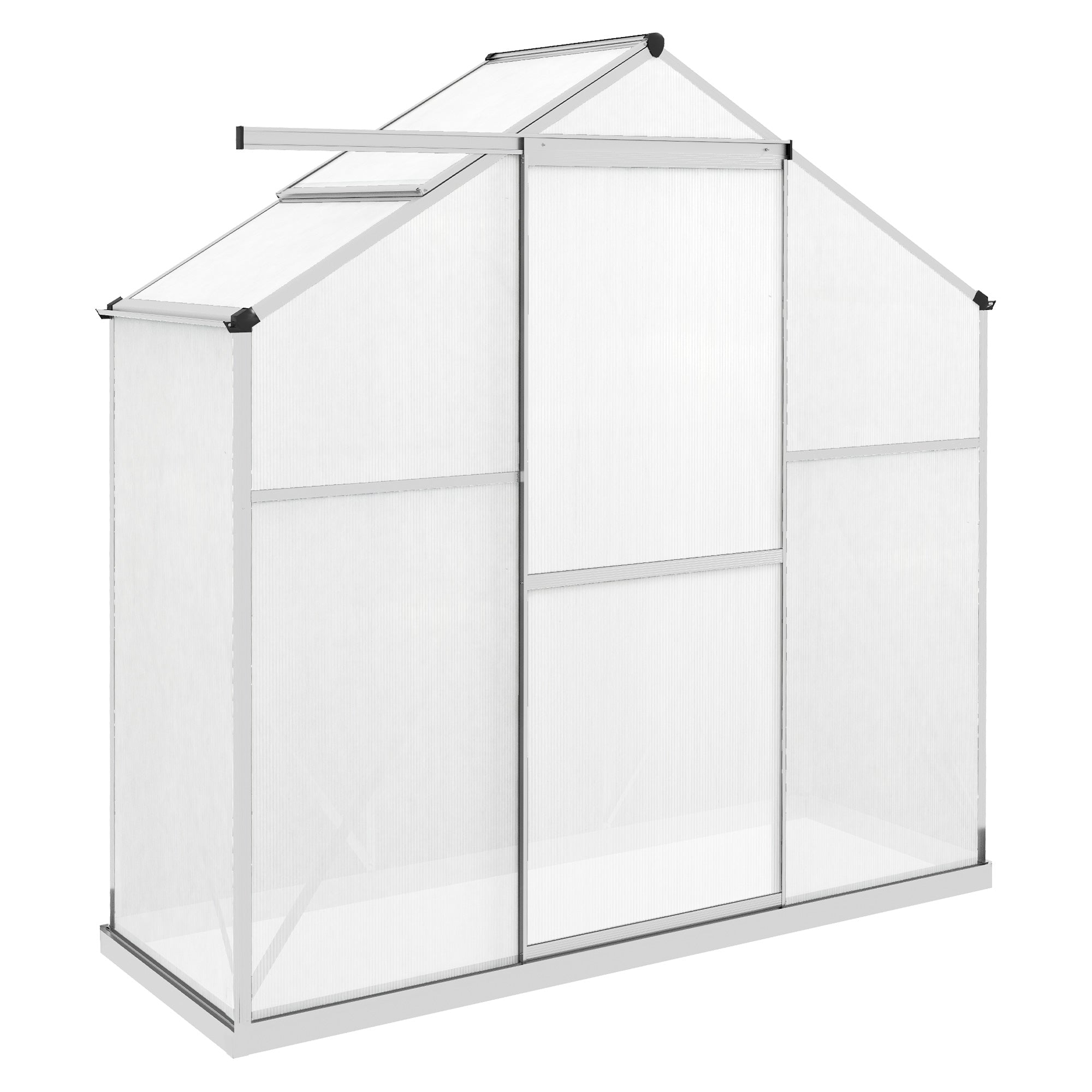6 Foot Polycarbonate Greenhouse with Sliding Door and Rain Gutter - Silver