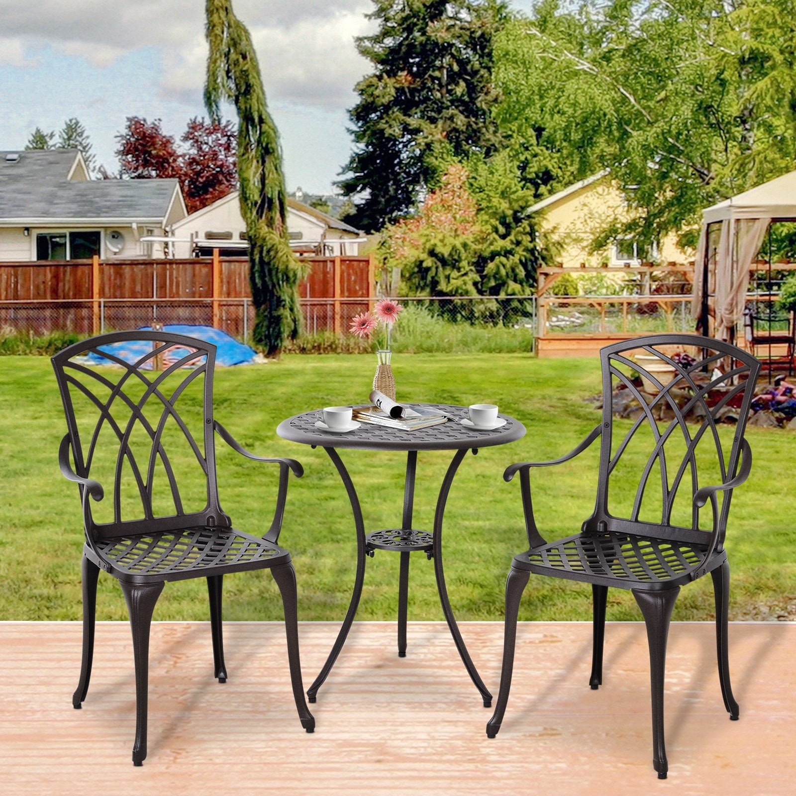 3 Piece Cast Aluminium Bistro Set - Durable Rust Resistant Grey