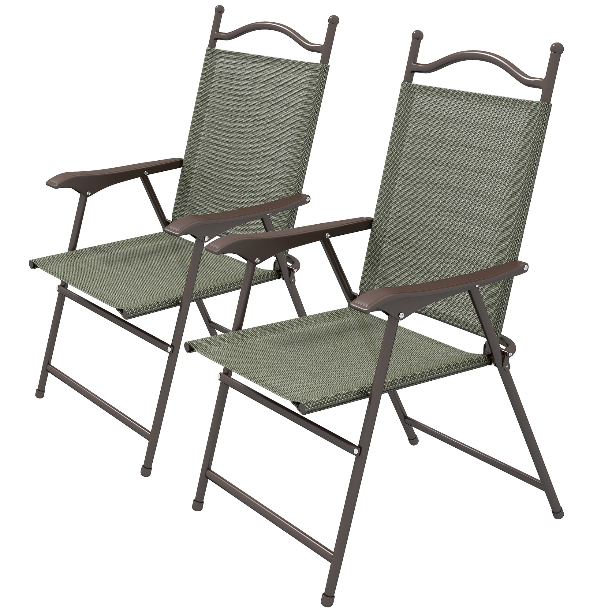 Set of 2 Folding Patio Camping Chairs with Mesh Fabric Seat - Dark Brown