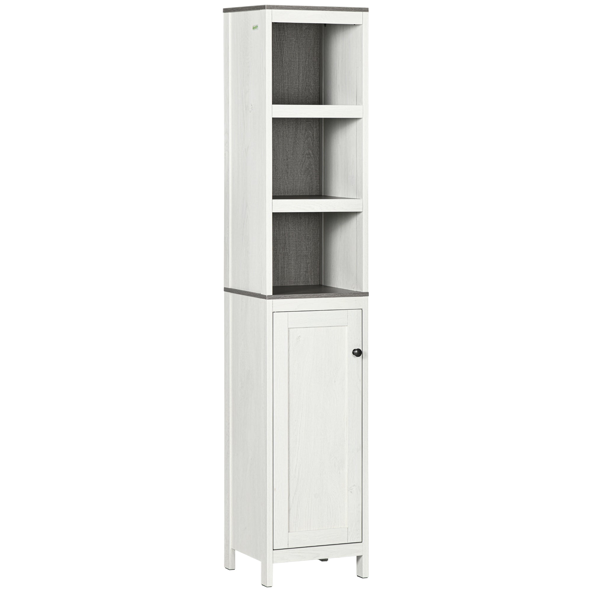 Slimline Bathroom Storage Tower Cabinet with Adjustable Shelves - Antique White