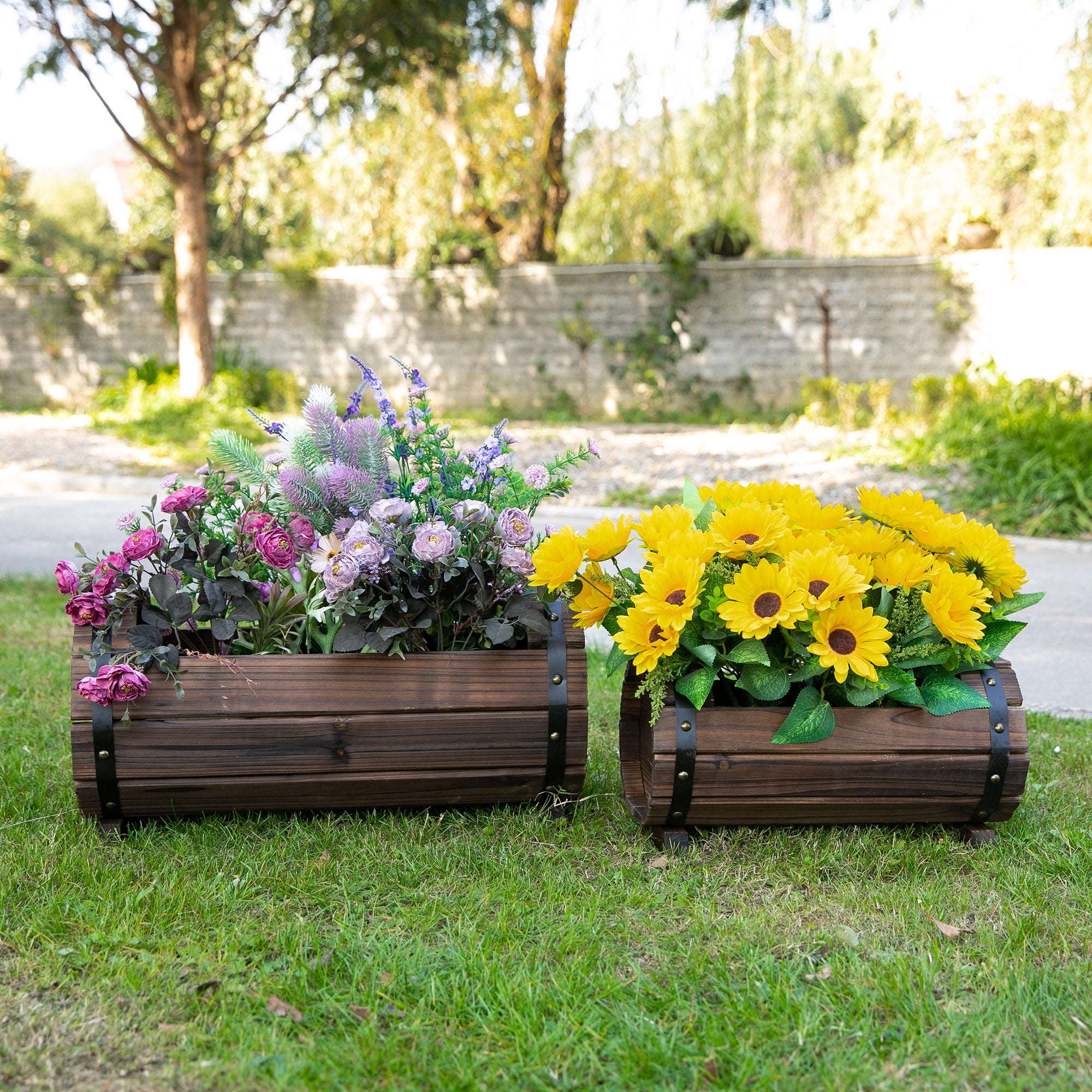 2PC Wooden Planter Box Set for Indoor & Outdoor Plants - Carbonized Color
