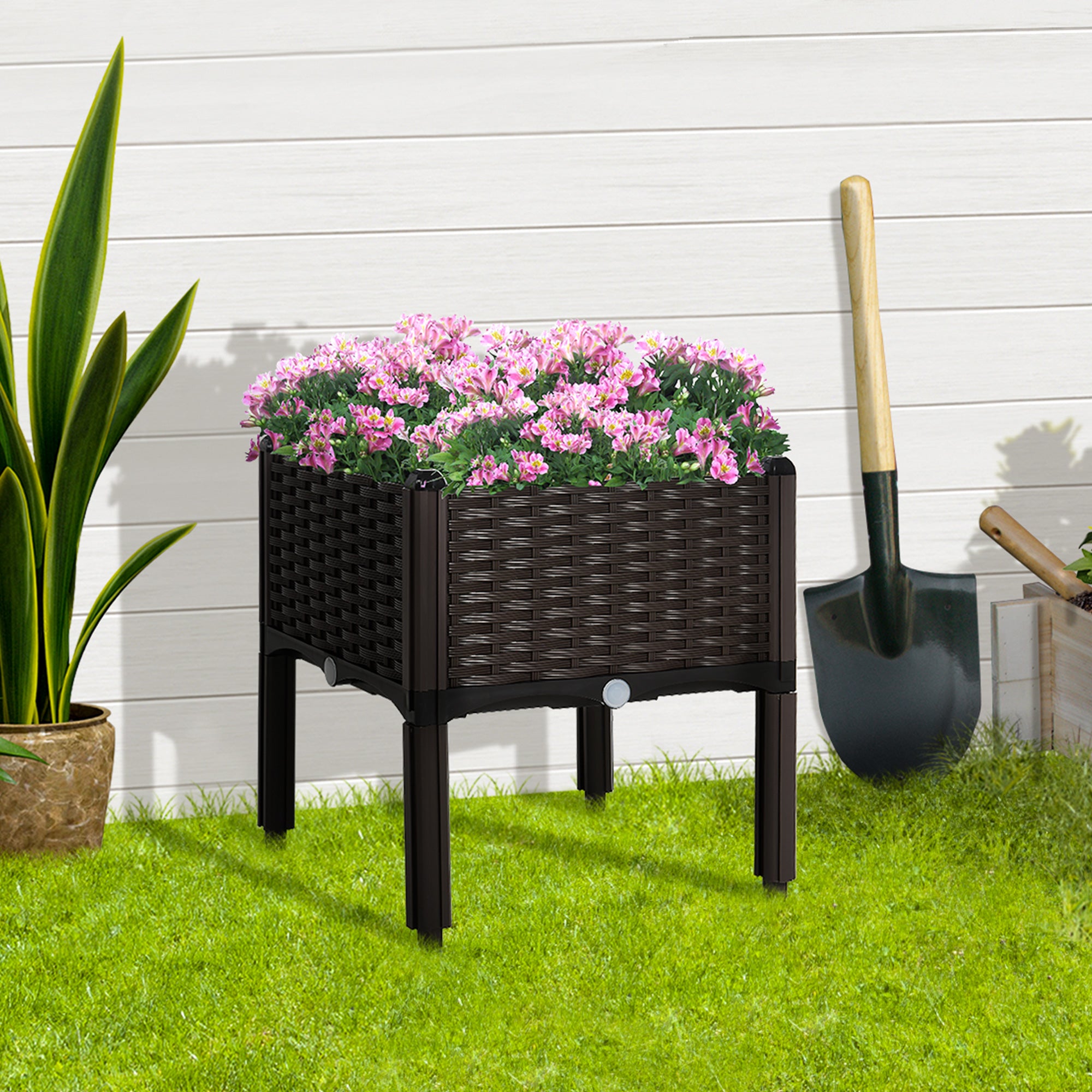 Garden Raised Bed Elevated Patio Planter Box with Self-Watering System - Brown