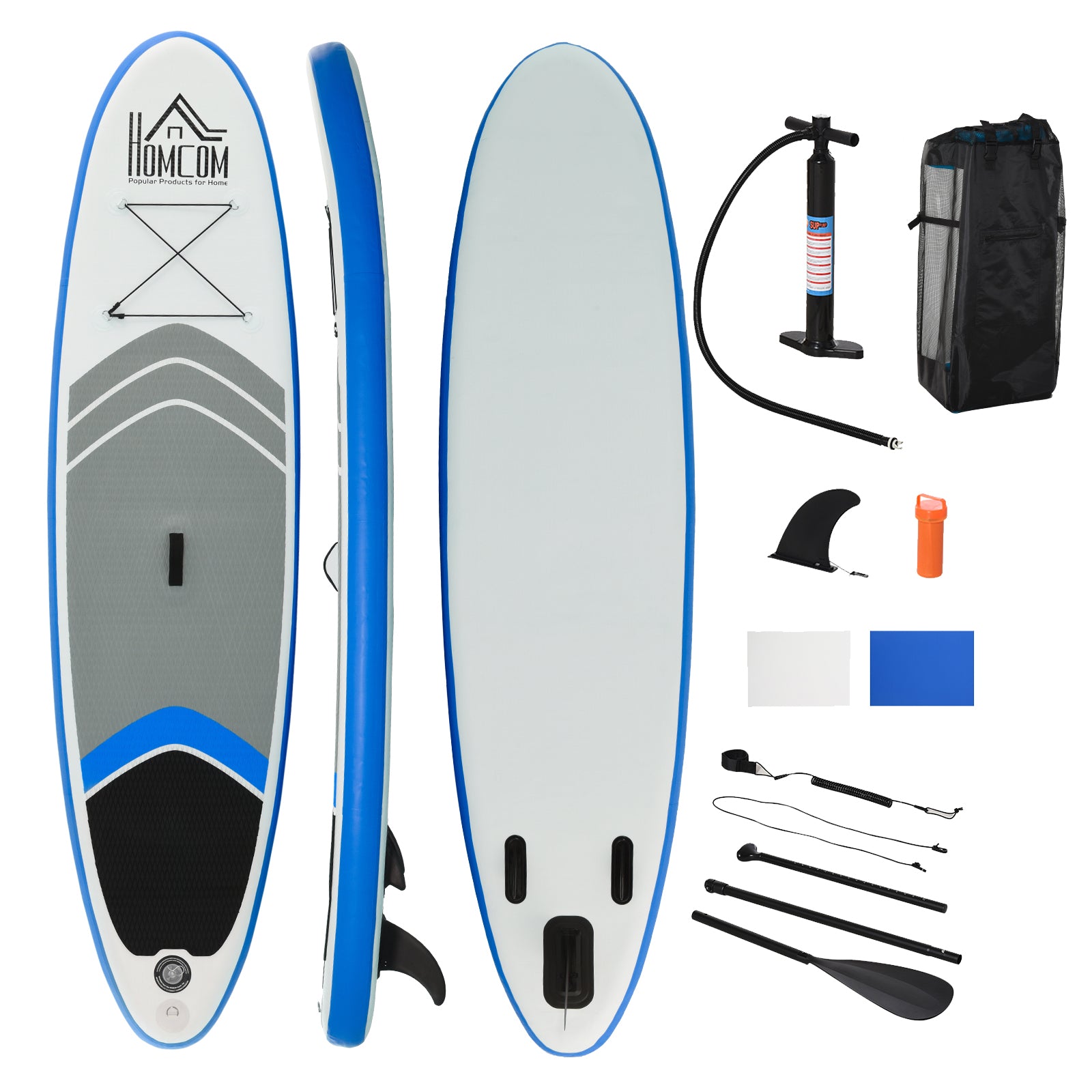Inflatable Stand Up Paddle Board with Carry Bag and Leash - Blue