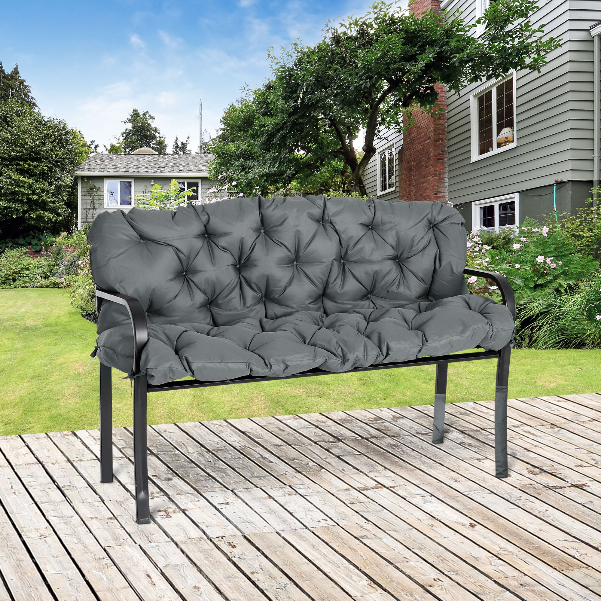 3 Seater Outdoor Bench Cushion with Back Support Dark Grey
