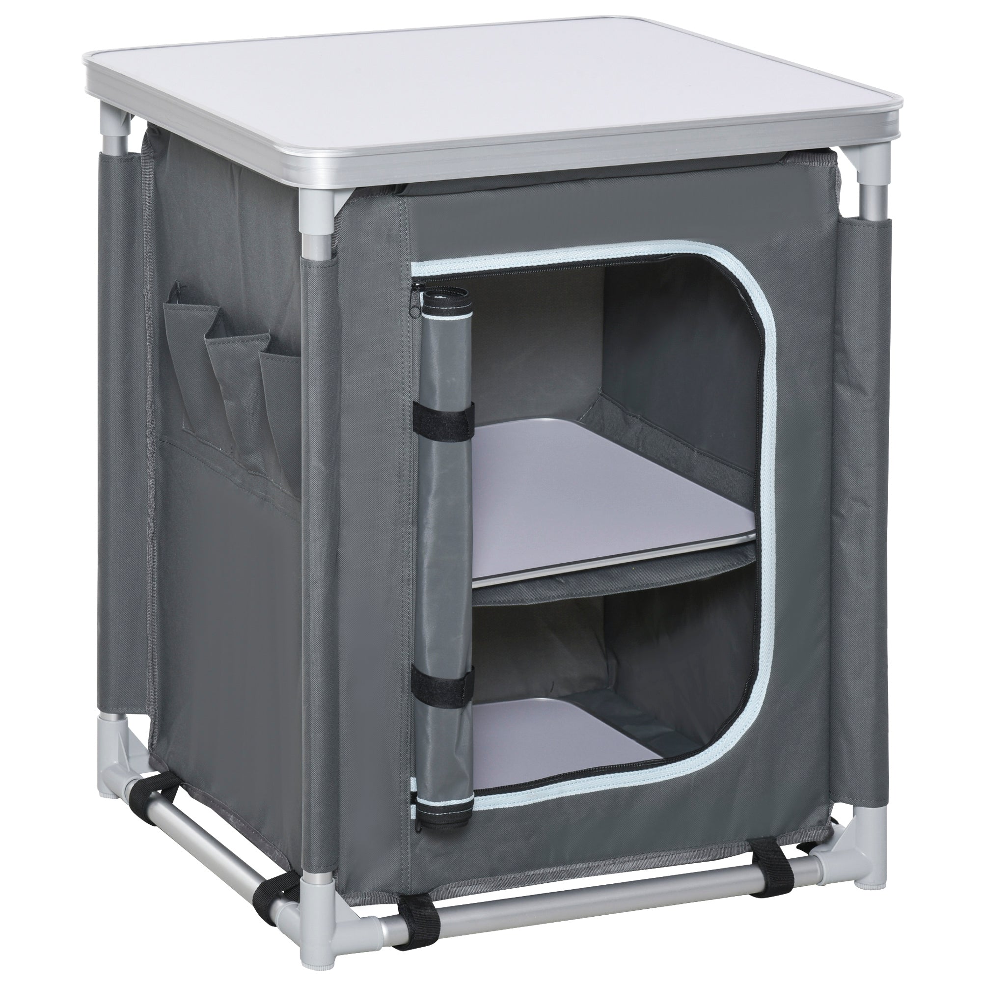 Portable 2-Shelf Camping Cupboard with Carry Bag - Grey