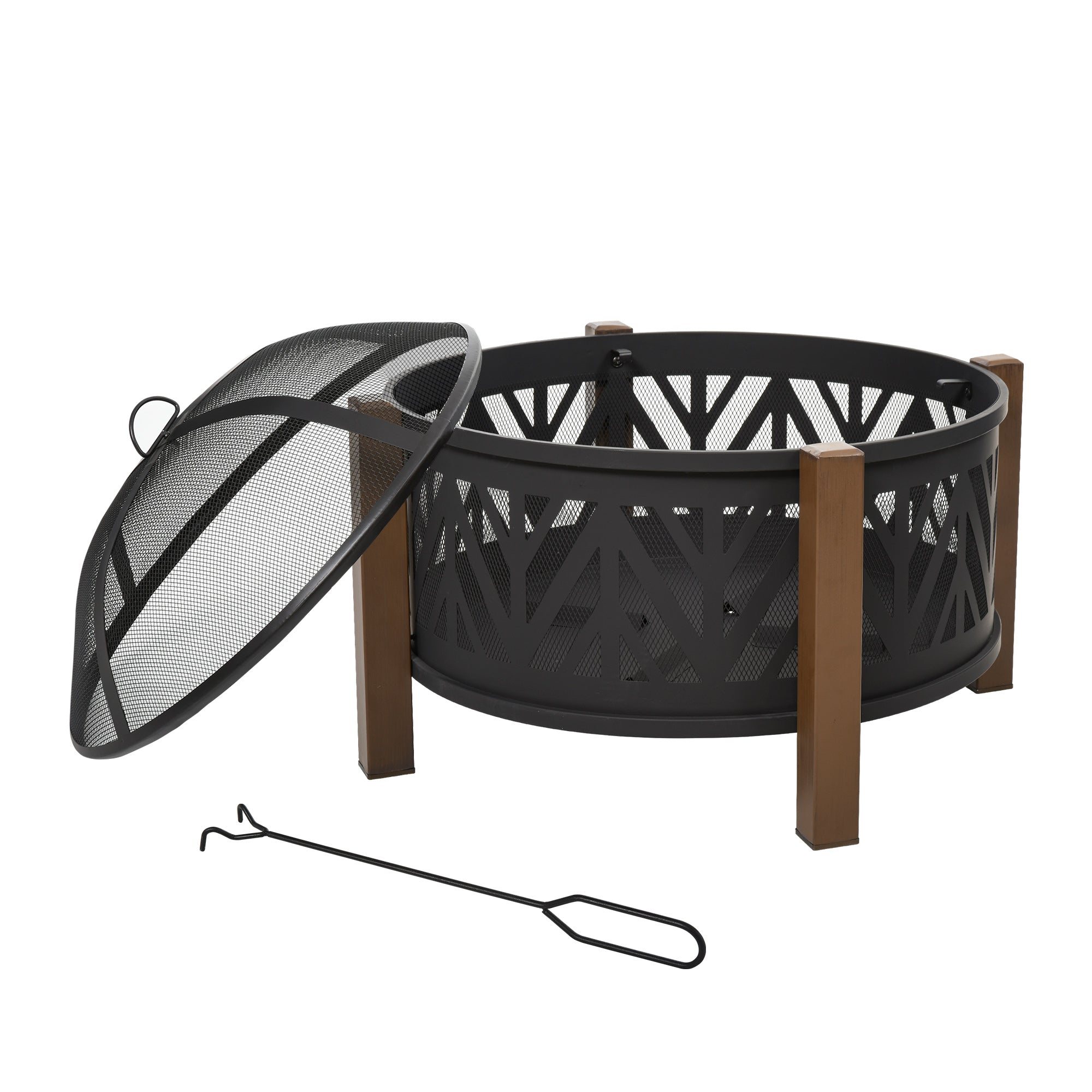 30 Inch 2-in-1 Outdoor Fire Pit and BBQ Grill Set - Black