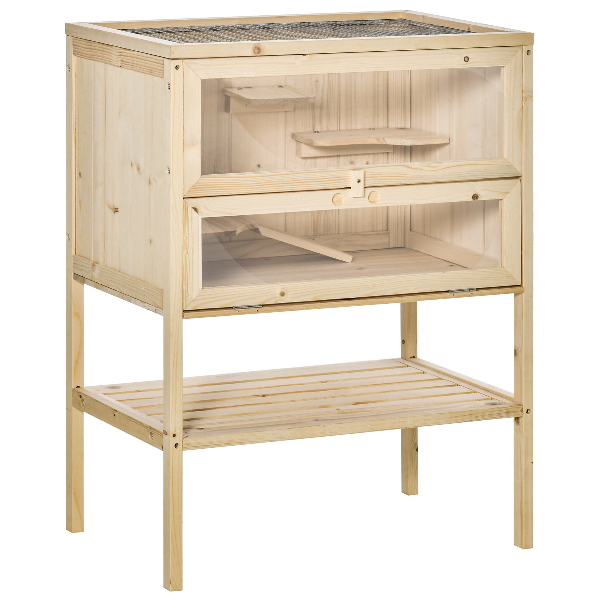 3 Tiers Wooden Hamster Cage for Small Rodents 60L x 40W x 80H cm - Natural Wood