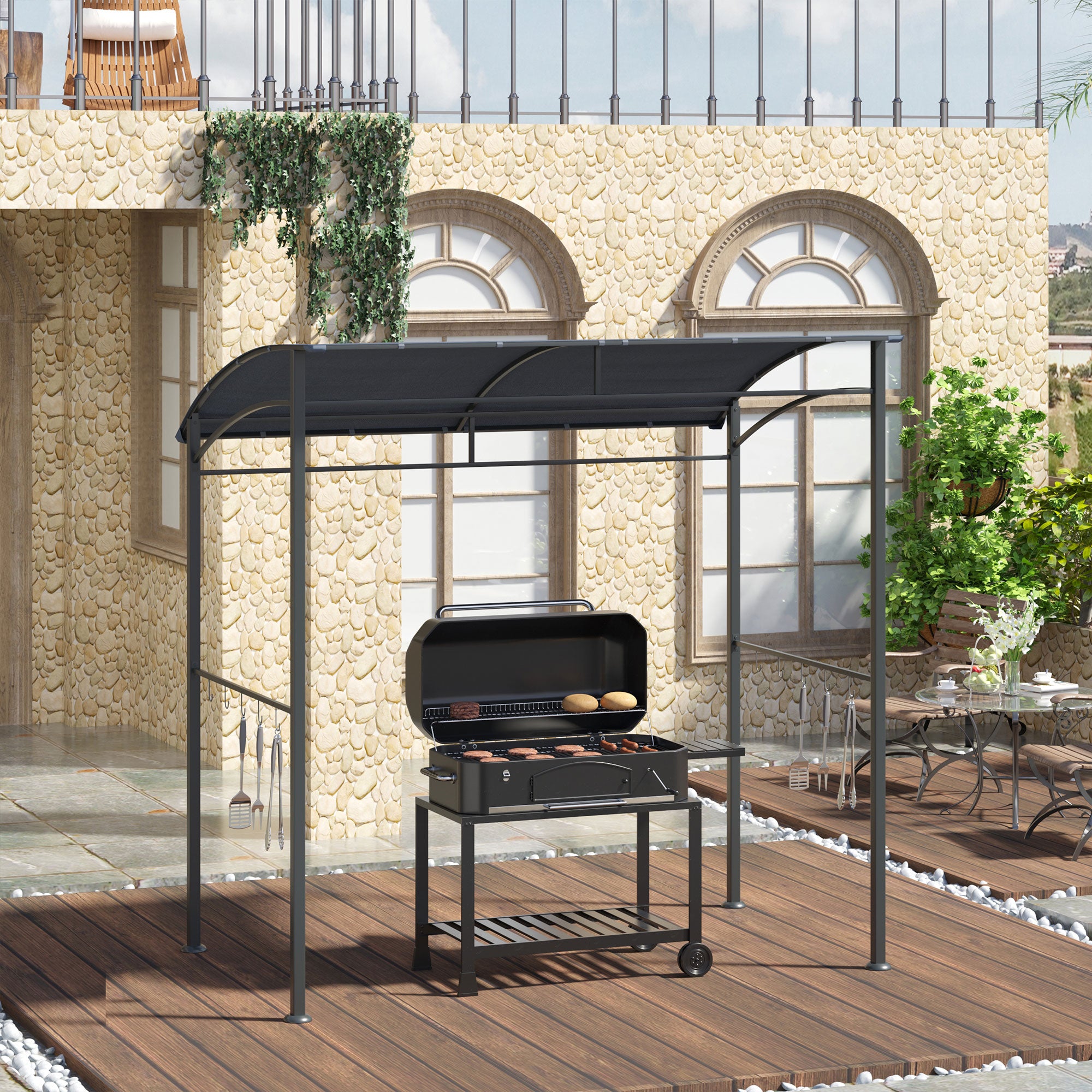 2 Metre BBQ Grill Gazebo Tent with Metal Frame and Canopy - Grey