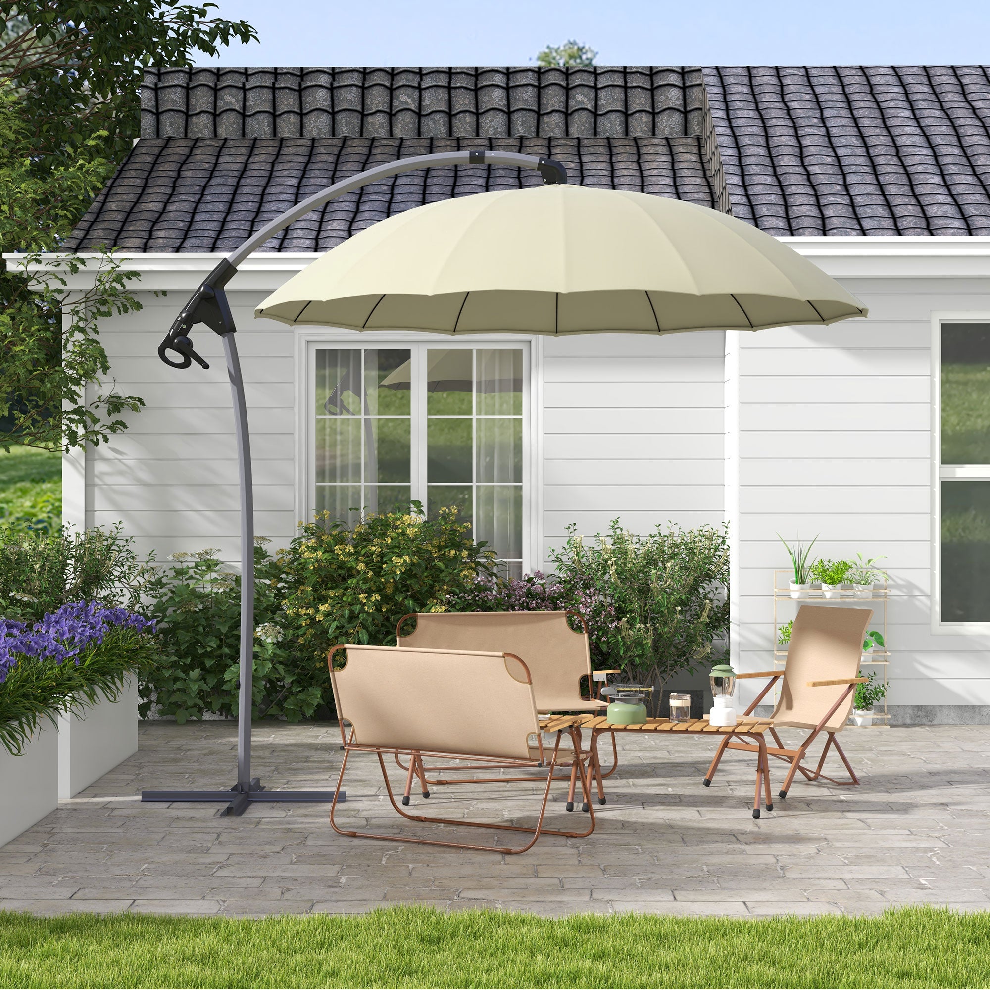 2.7m Cantilever Garden Parasol with Cross Base - Beige