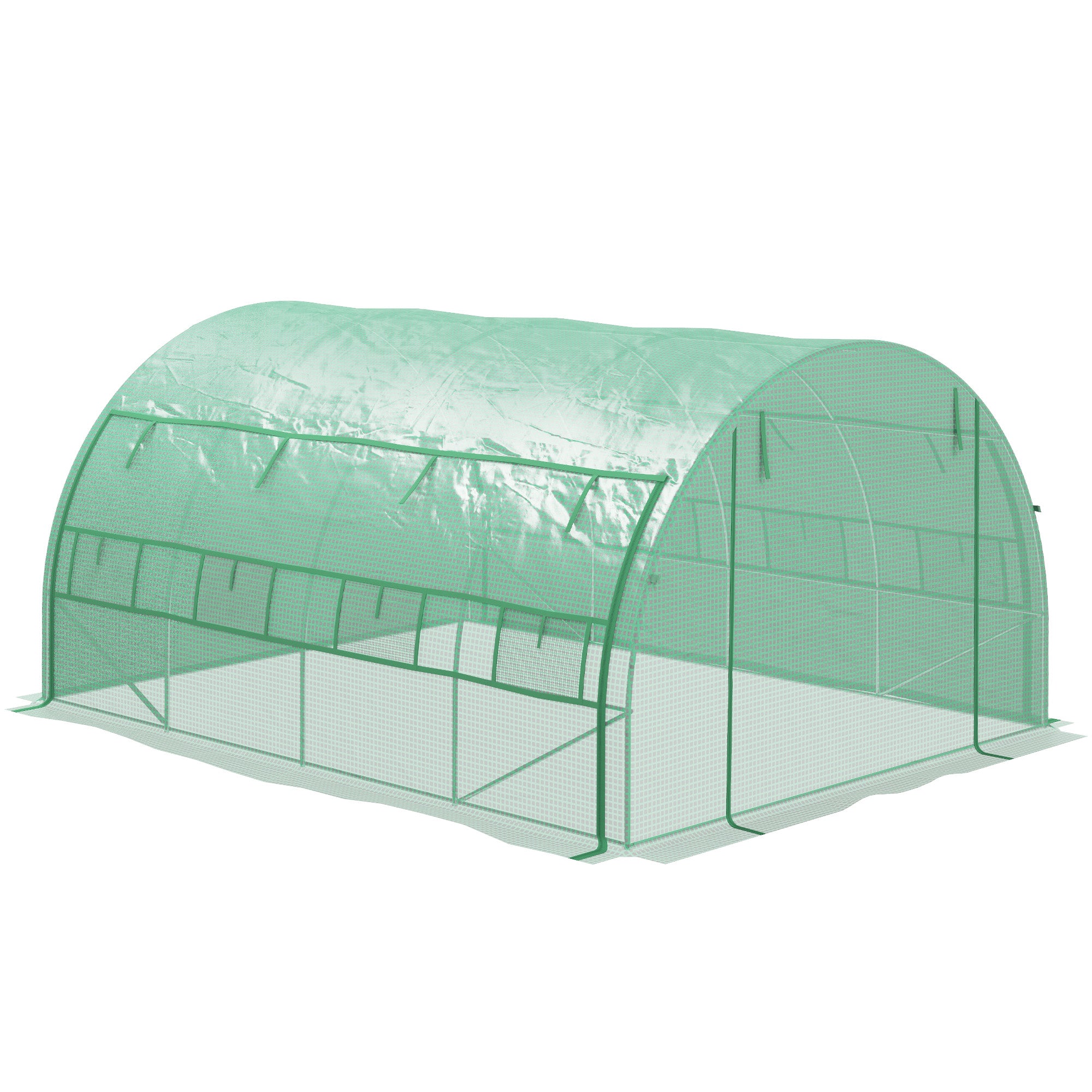 Walk-In Polytunnel Greenhouse Tent with Roll-Up Sidewalls and Zipped Door Green