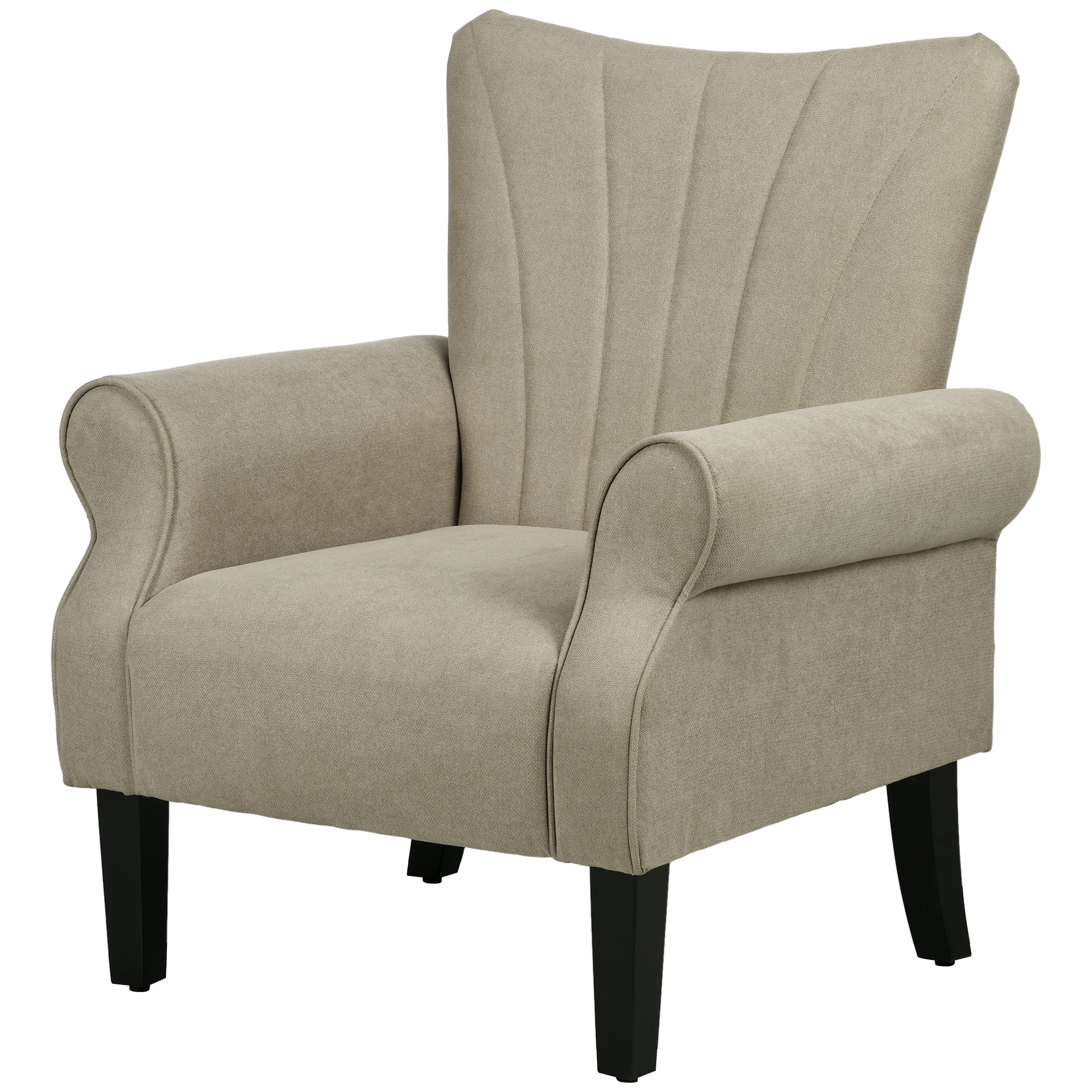 Plush Upholstered Accent Chair with High Back and Rolled Arms - Beige