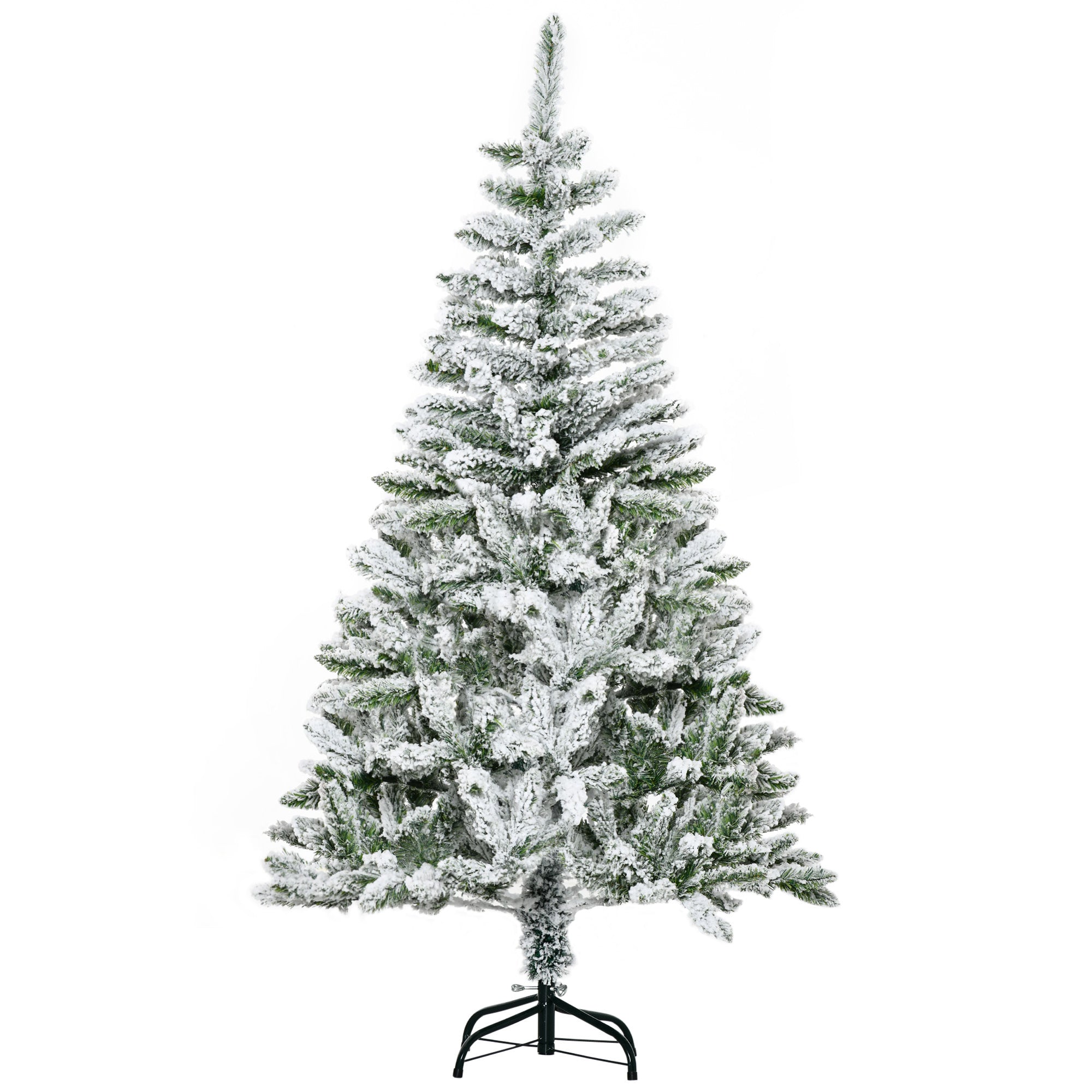 5 Foot Snow Flocked Artificial Christmas Pine Tree with 358 Branches, Auto Open & Steel Base - Green