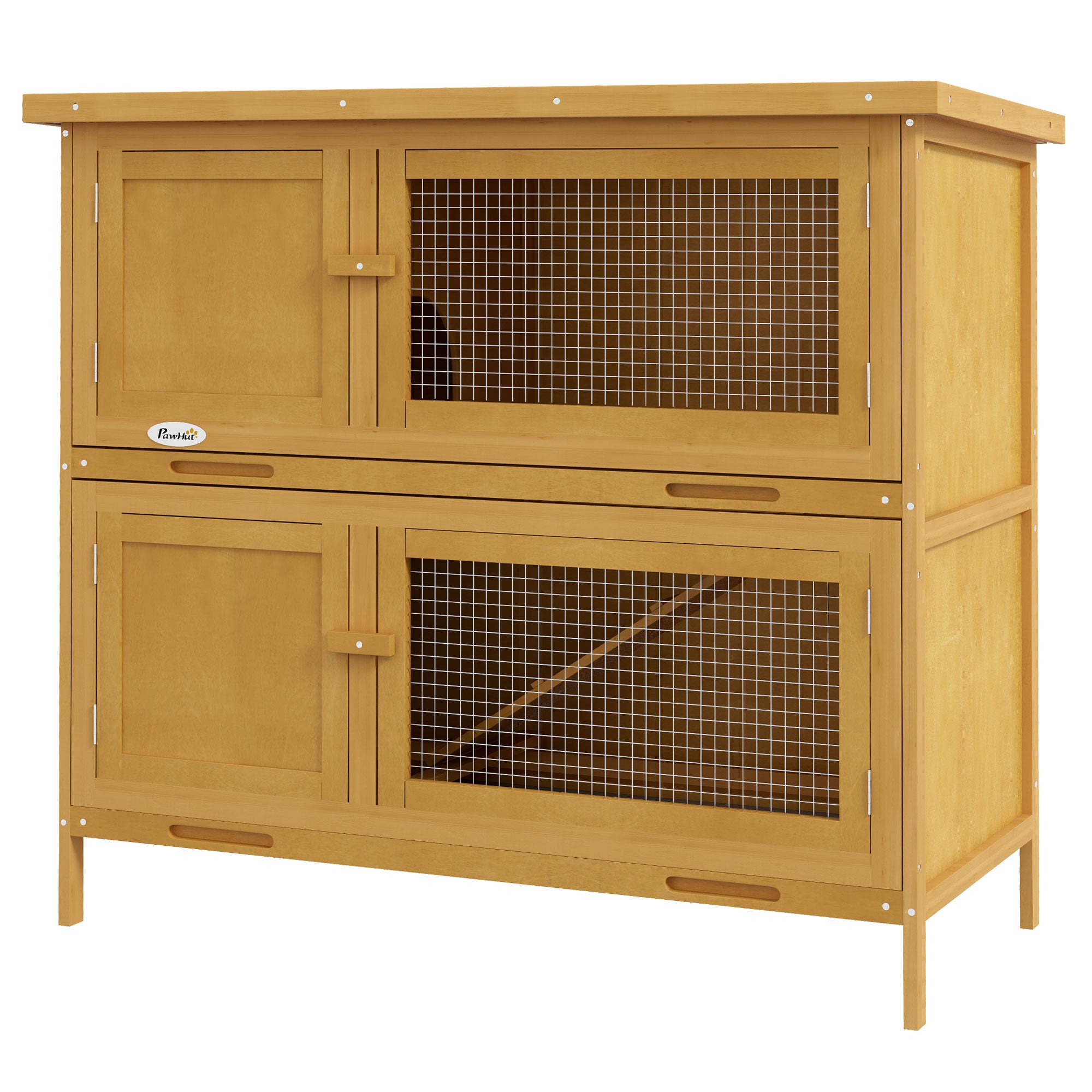 Two-Tier Rabbit Hutch for 1-2 Rabbits with Removable Trays - Brown