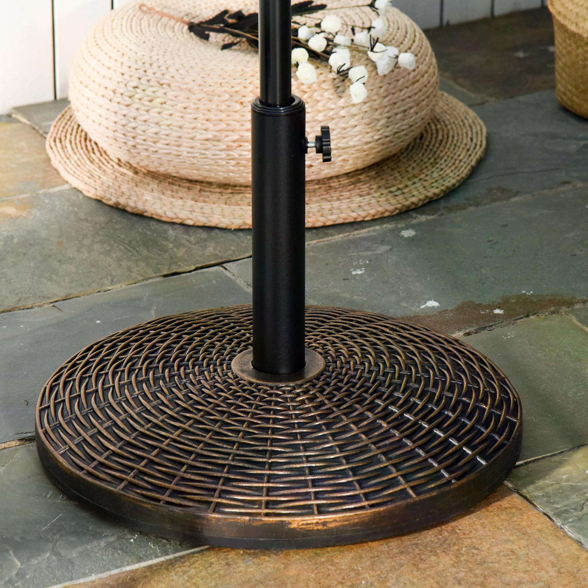 Patio Weighted Parasol Umbrella Base 25kg with Adjustable Pole - Antique Bronze Rattan