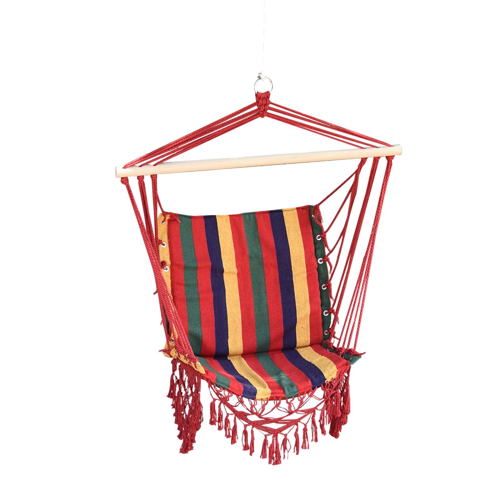 1 Piece Colourful Striped Hammock Chair Swing with Tassels - Indoor Outdoor Fabric