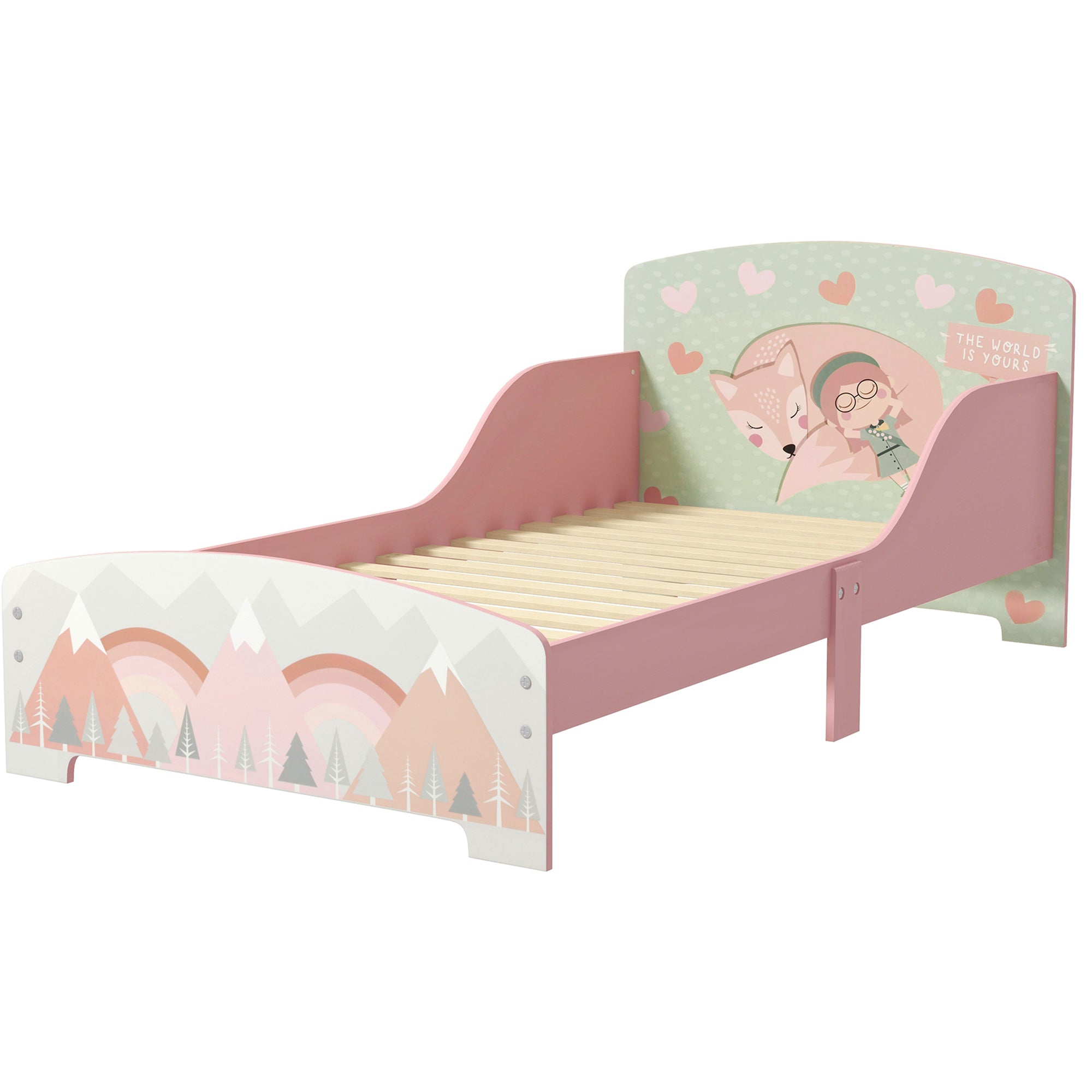 Toddler Bed Frame with Safety Siderails for Ages 3-6 - Pink