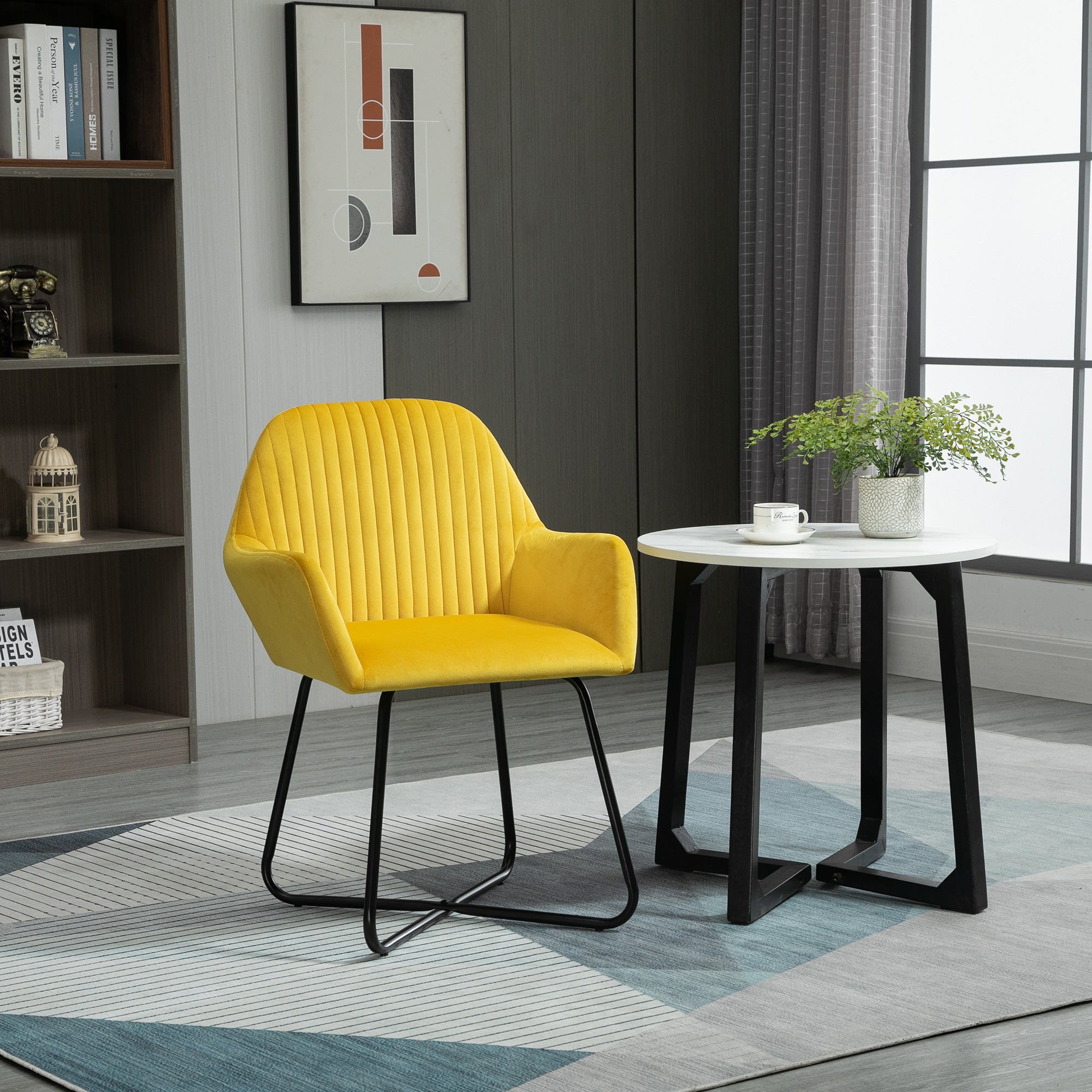 Modern Upholstered Accent Chair with Metal Base - Comfortable Yellow