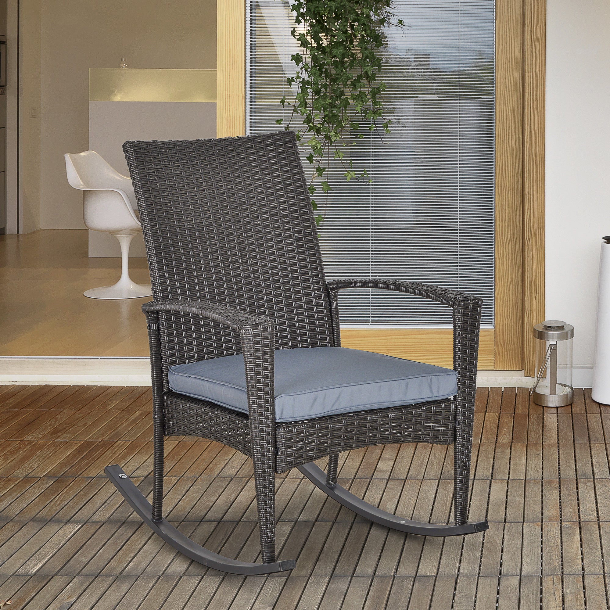 PE Rattan Outdoor Garden Rocking Chair with Cushion - Grey