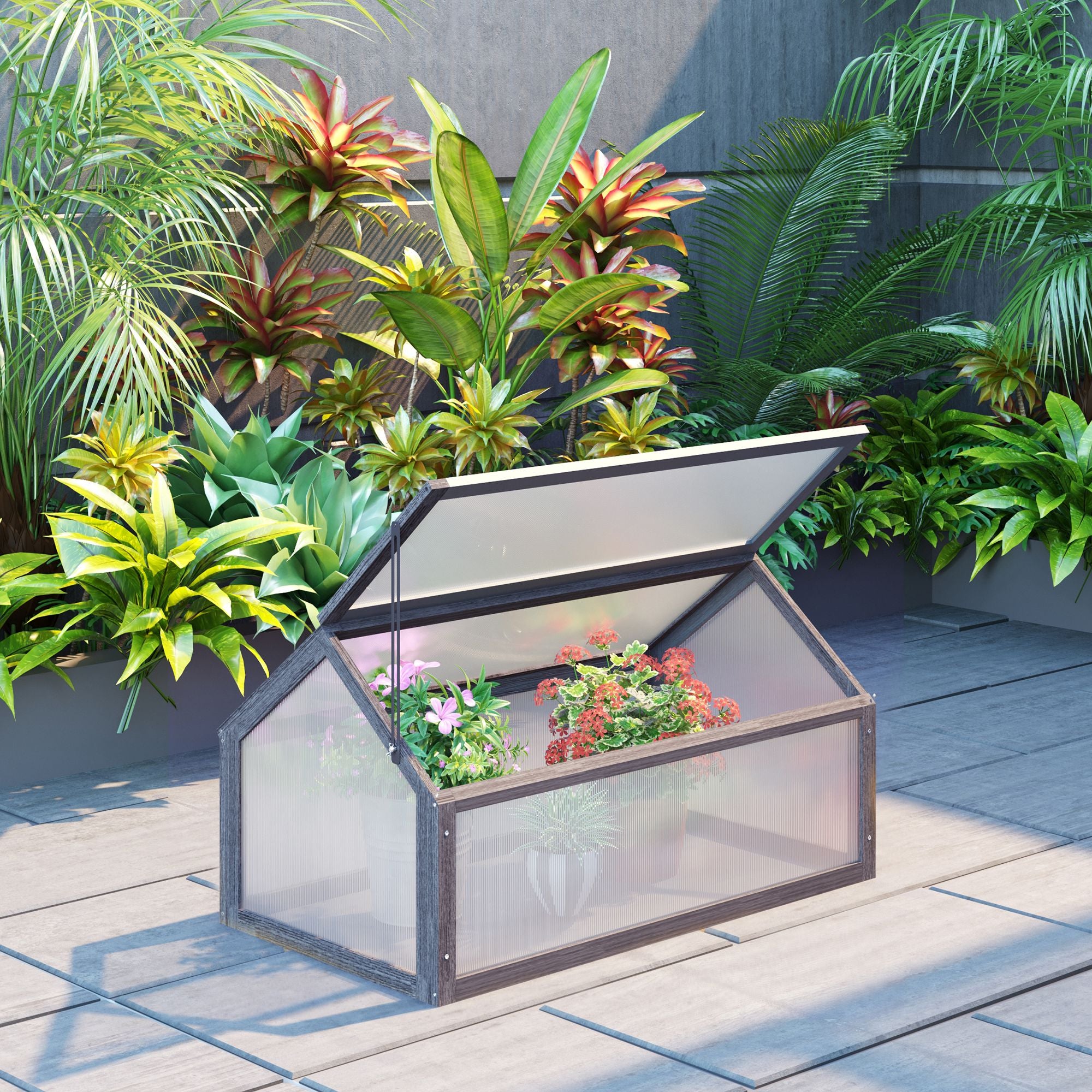 Wooden Cold Frame Greenhouse with Polycarbonate Top - Grey