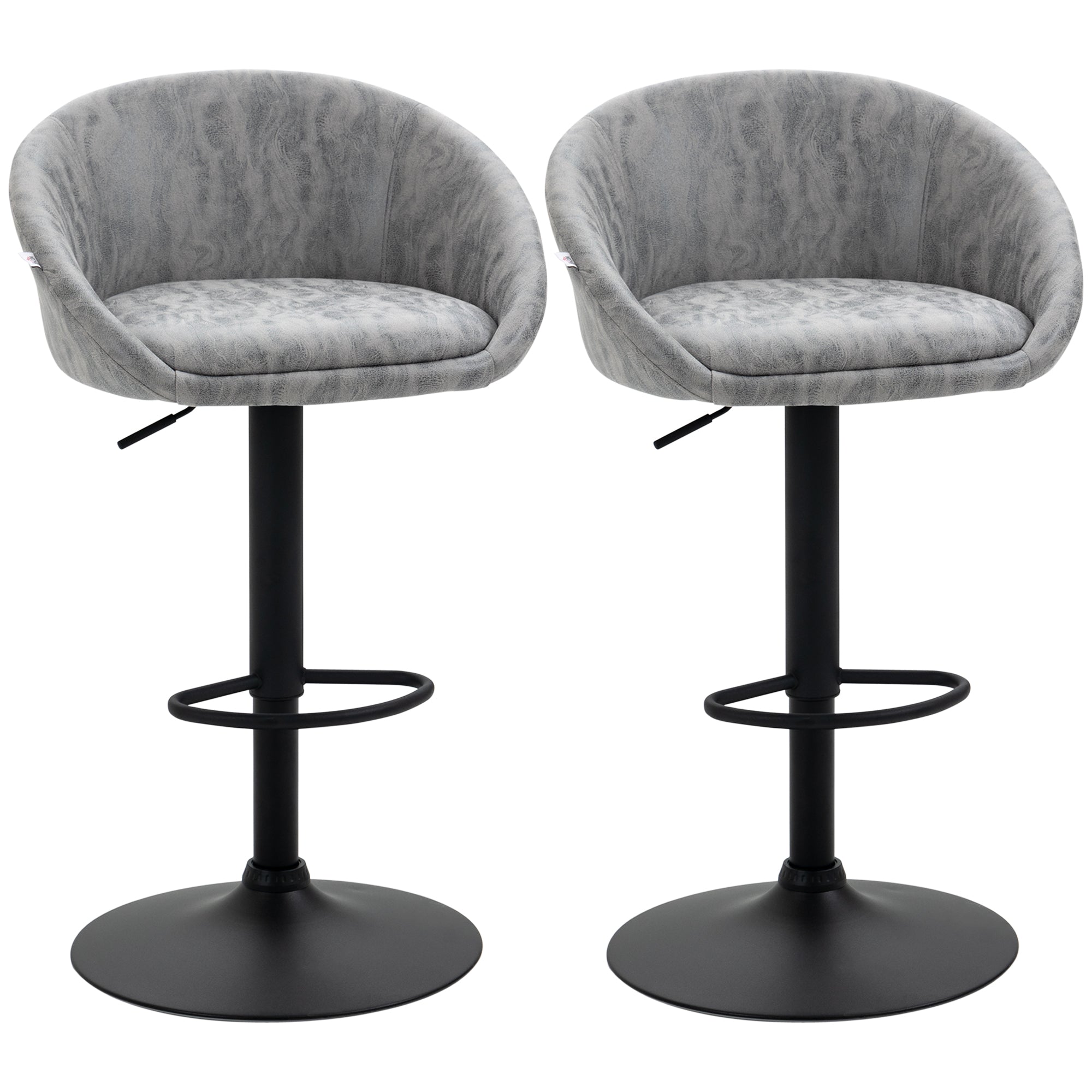 Set of 2 Modern Adjustable Bar Stools with Swivel and Footrest - Light Grey