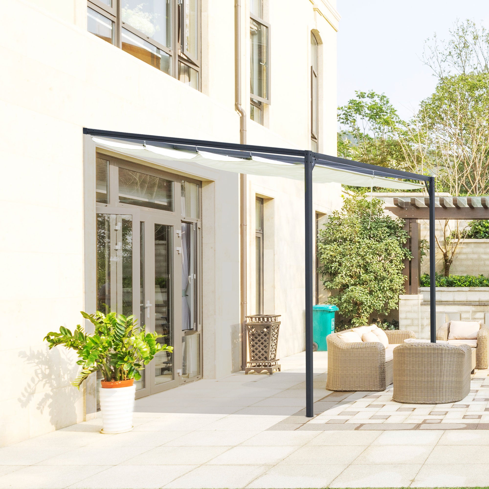 3 x 3 Metre Retractable Pergola Canopy with Metal Frame Cream White