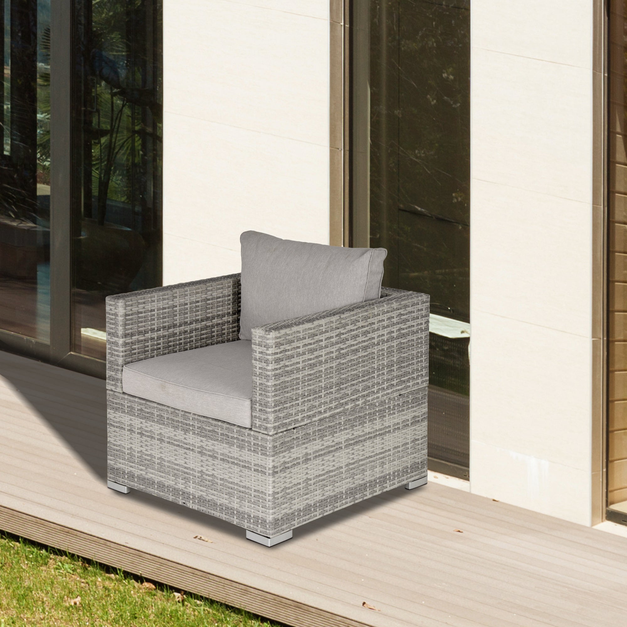1 Seater Outdoor Rattan Sofa Chair with Padded Cushion - Grey