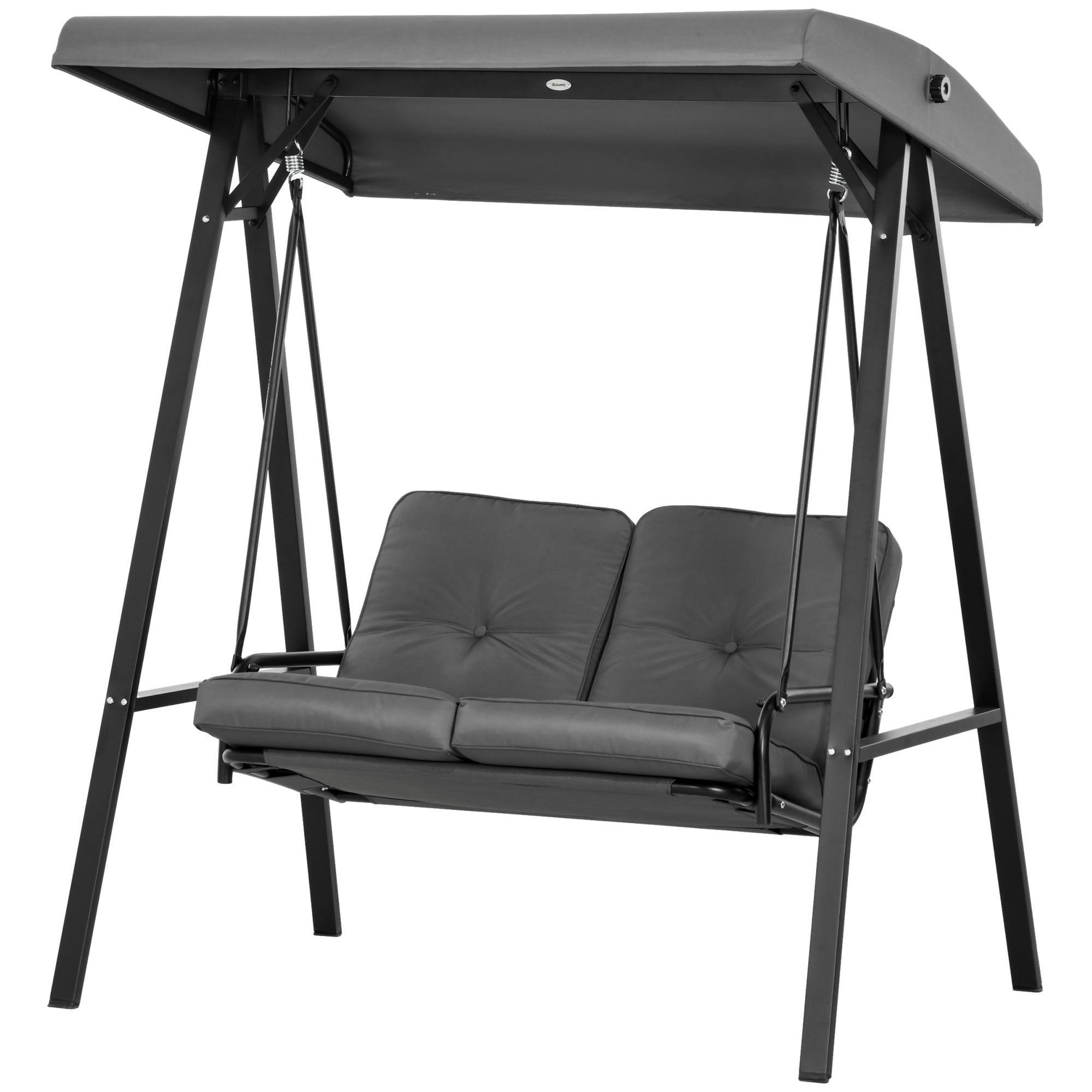 2 Seater Garden Swing Chair Outdoor Hammock Bench with Steel Frame Adjustable Tilting Canopy for Patio, Dark Grey