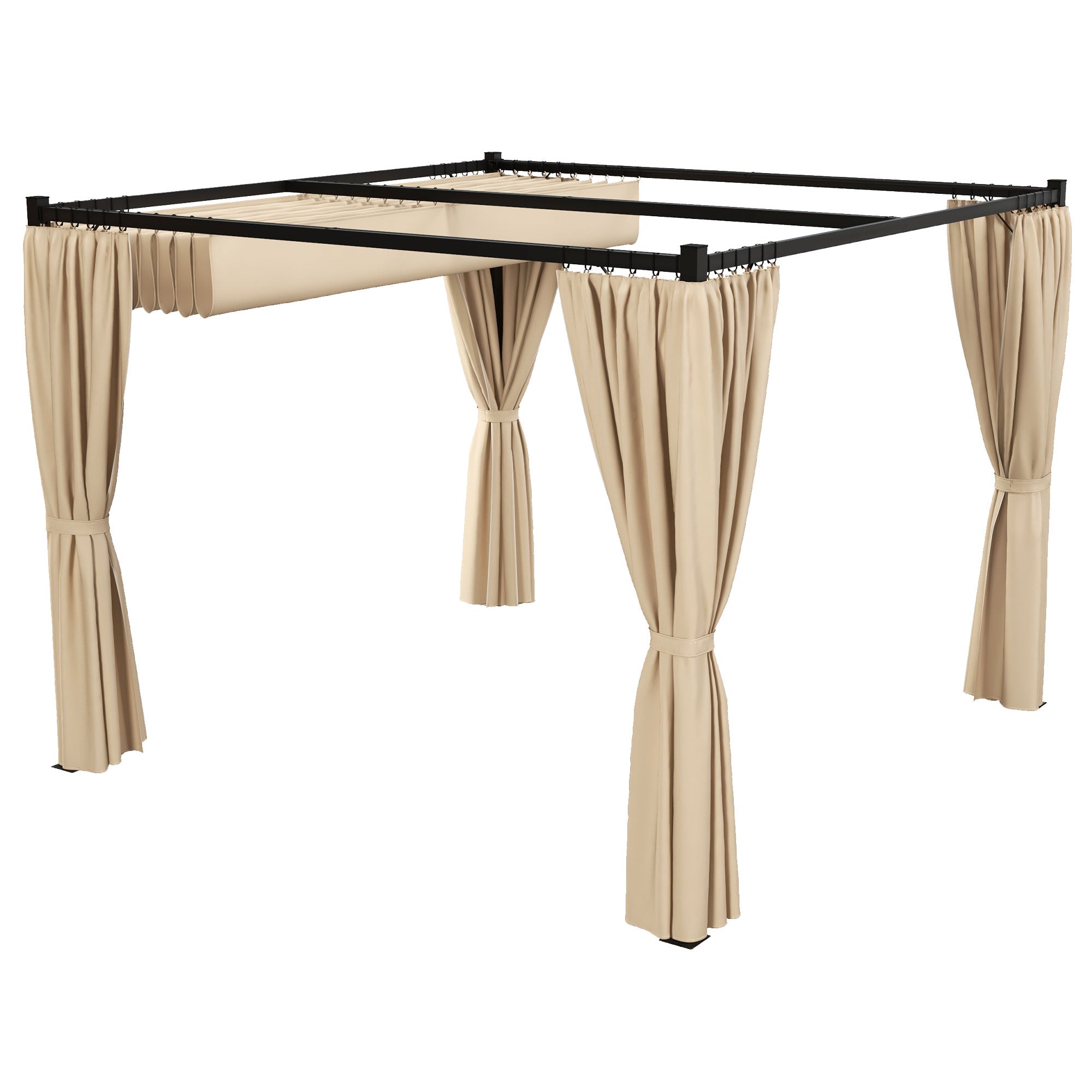 3 x 3 Metre Retractable Pergola with Curtains and Durable Metal Frame - Beige