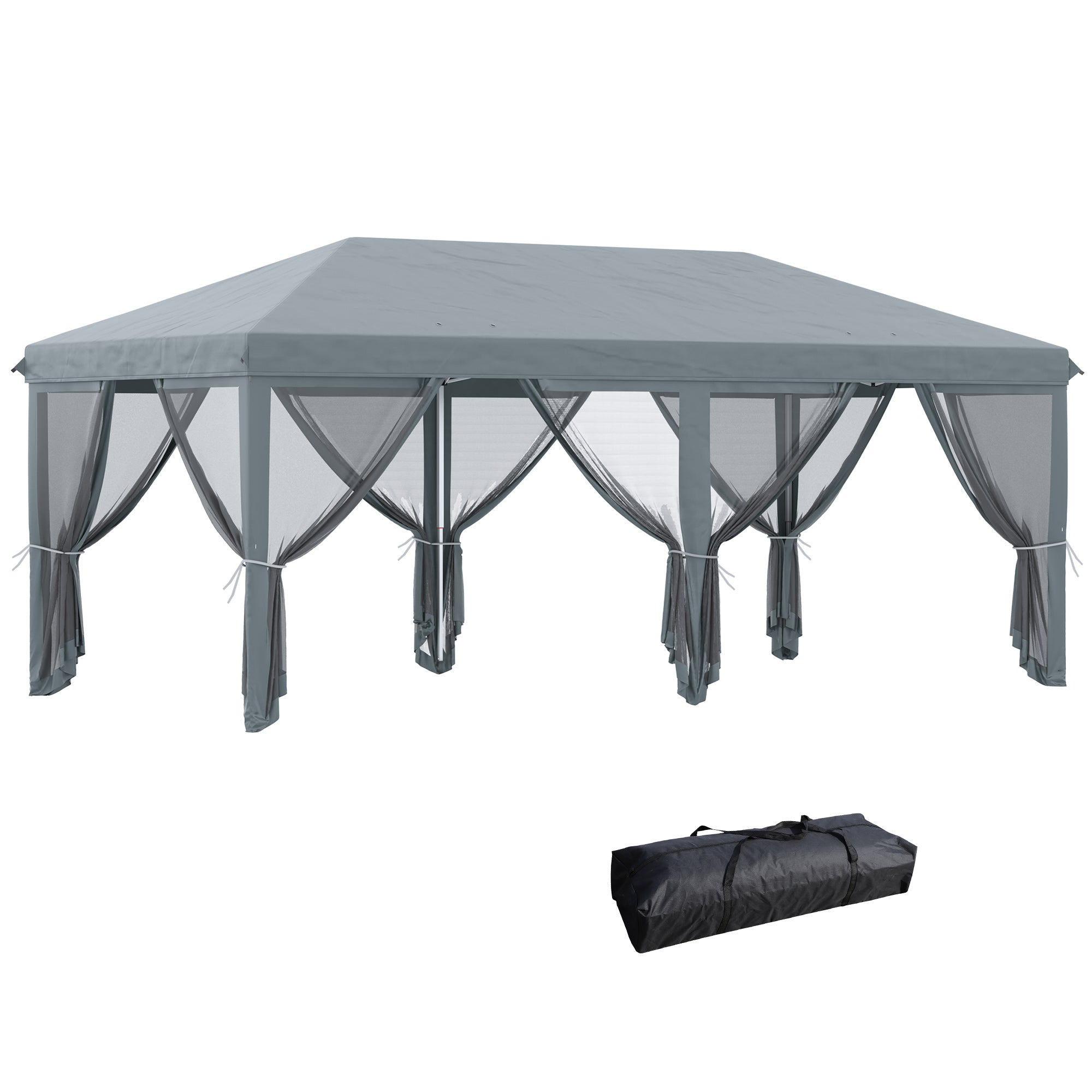 6x3m Outdoor Pop Up Canopy Tent with Mesh Walls and Carry Bag - Grey