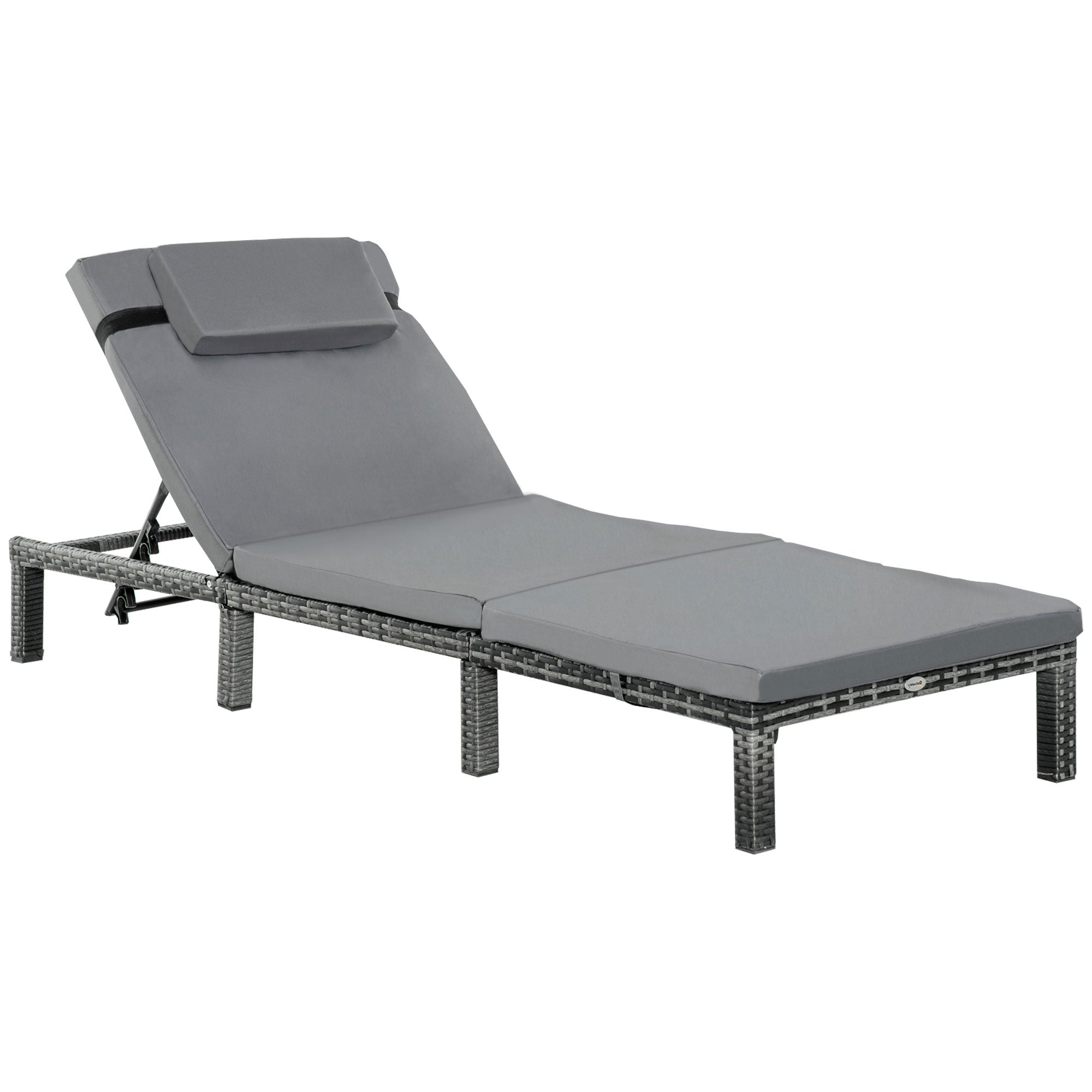 Outdoor Rattan Reclining Sun Lounger with Fire Resistant Sponge - Grey