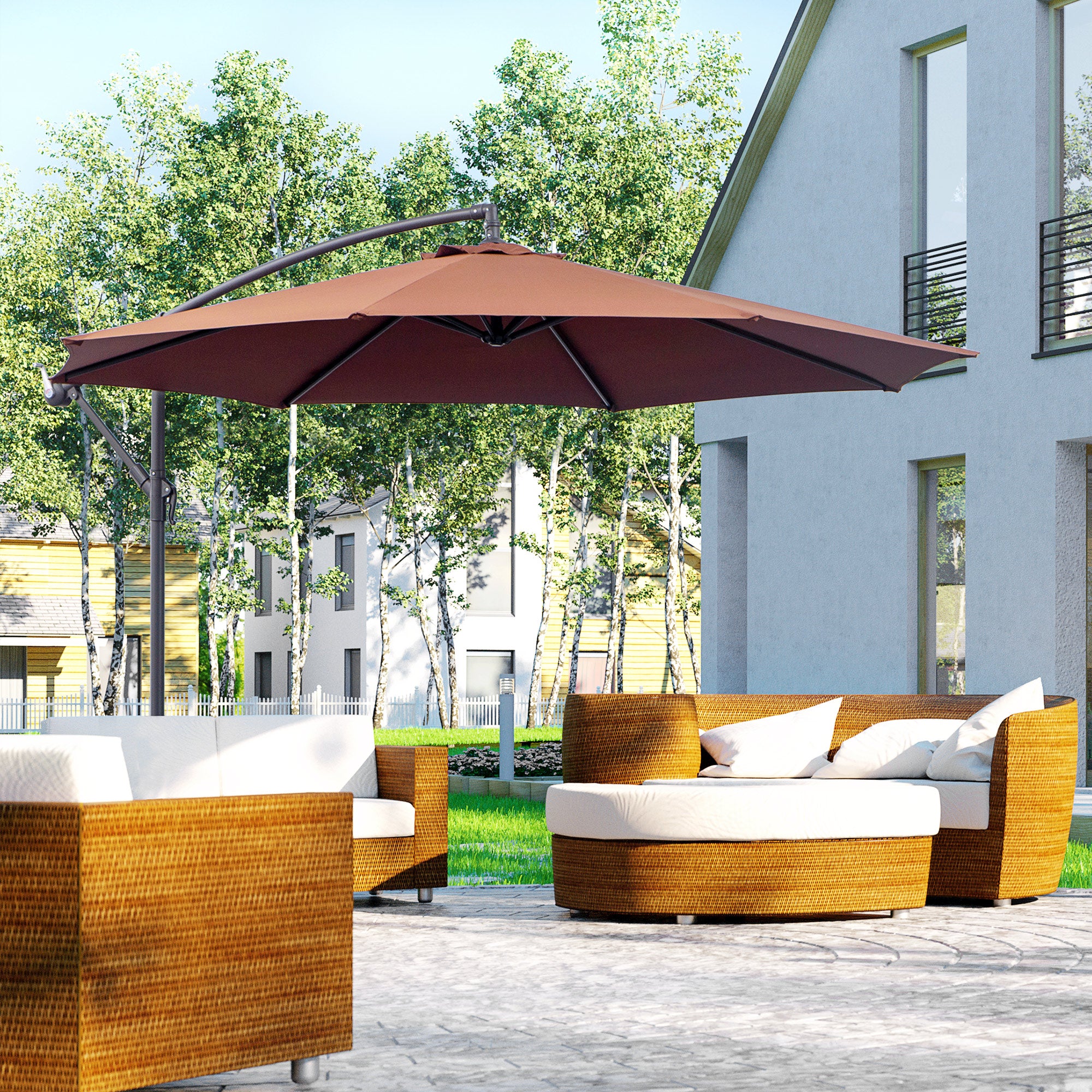 3m Hanging Umbrella Parasol with Base - Coffee