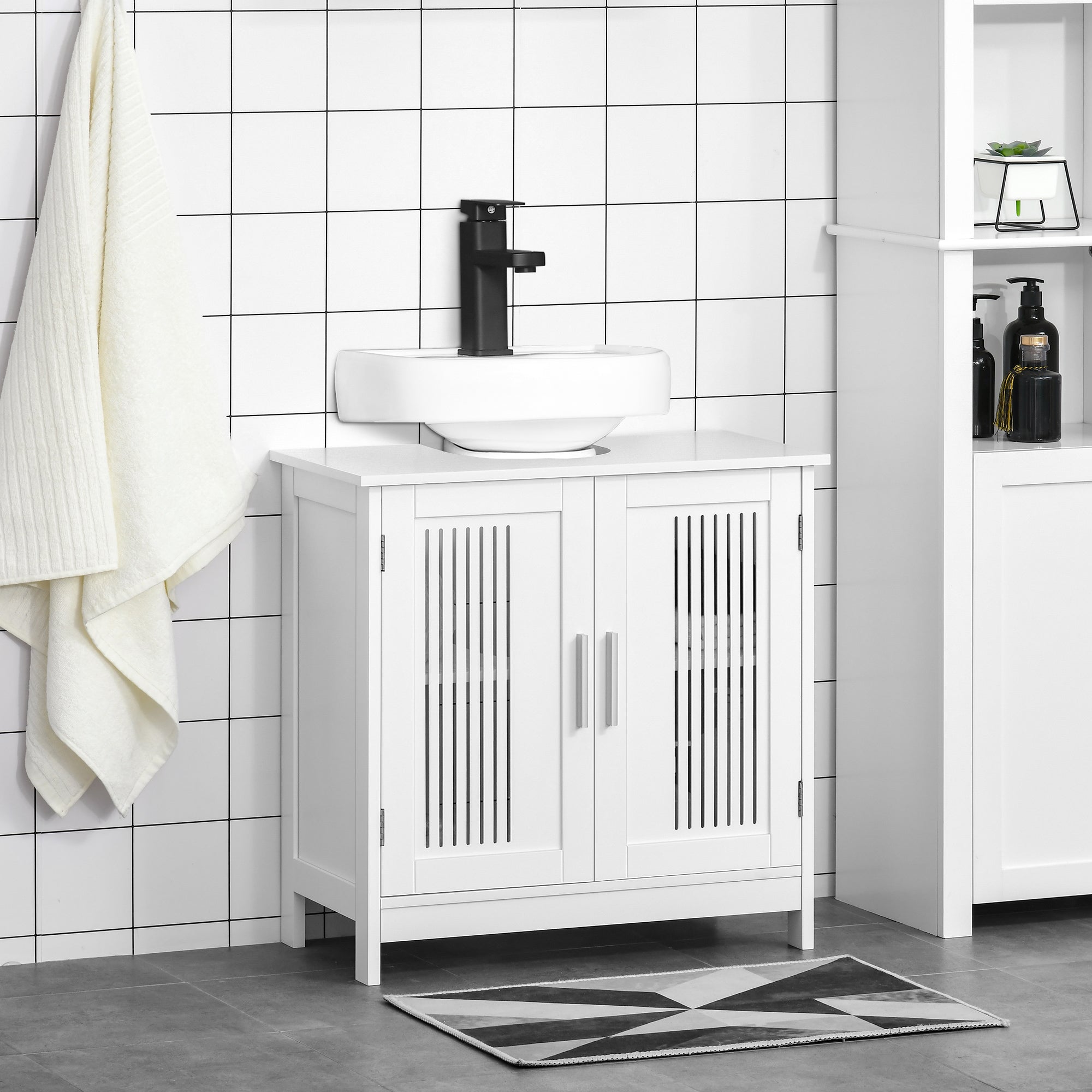 Modern Under Sink Storage Cabinet with Adjustable Shelves - White