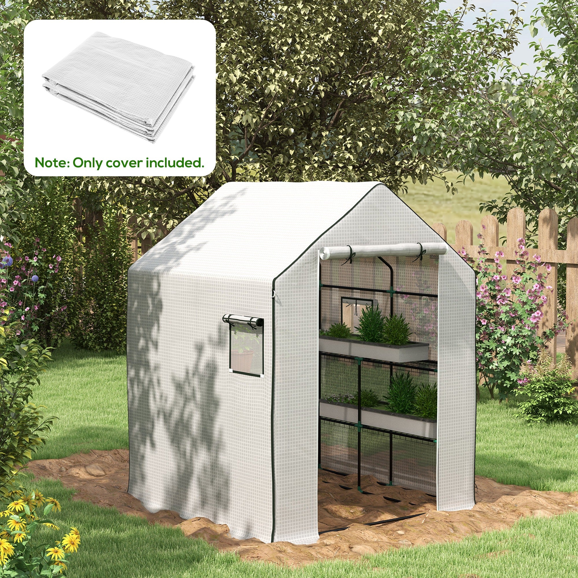 Greenhouse Cover Replacement with Roll-Up Door and Windows - White