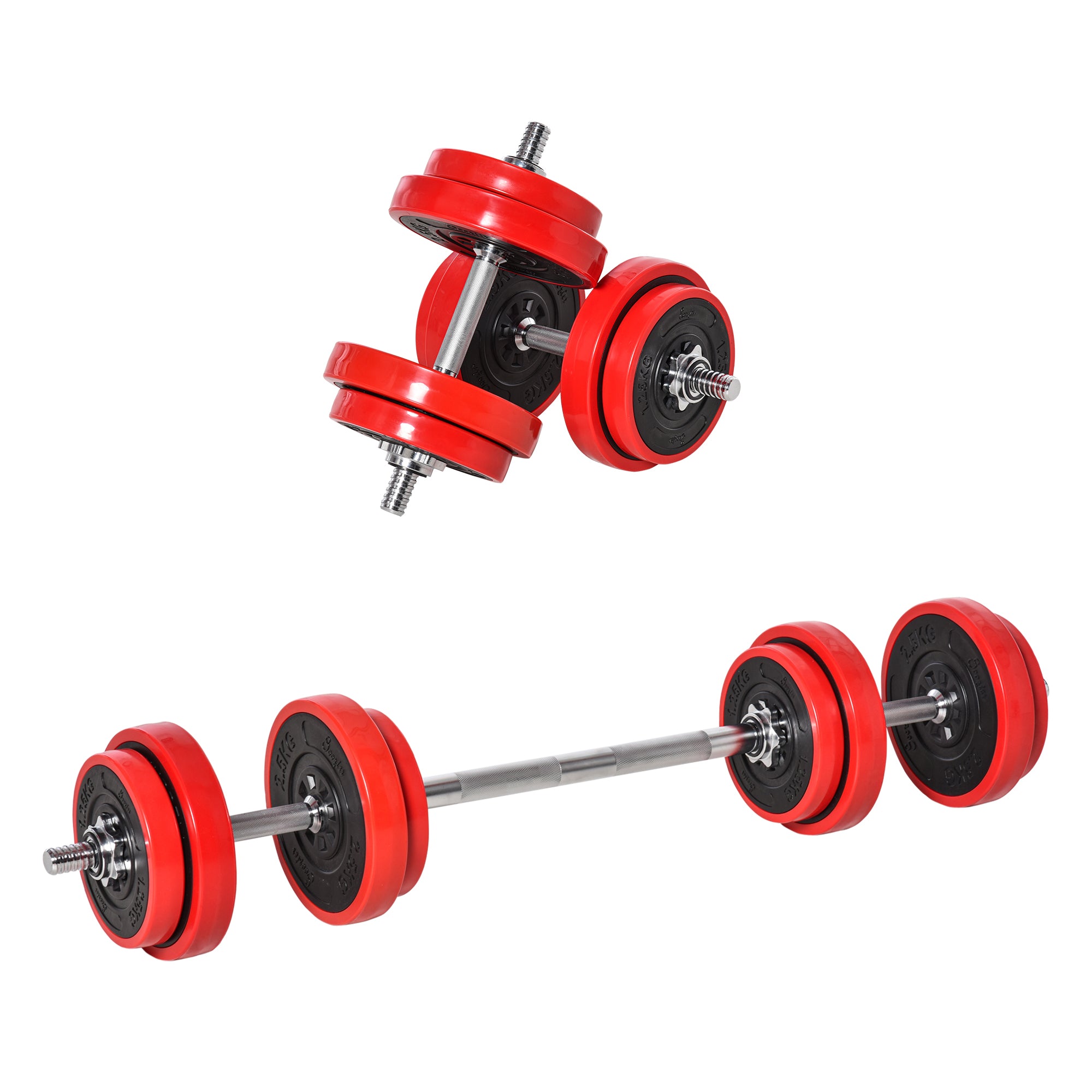 20kg Adjustable Dumbbell and Barbell Set with Weight Plates - Black