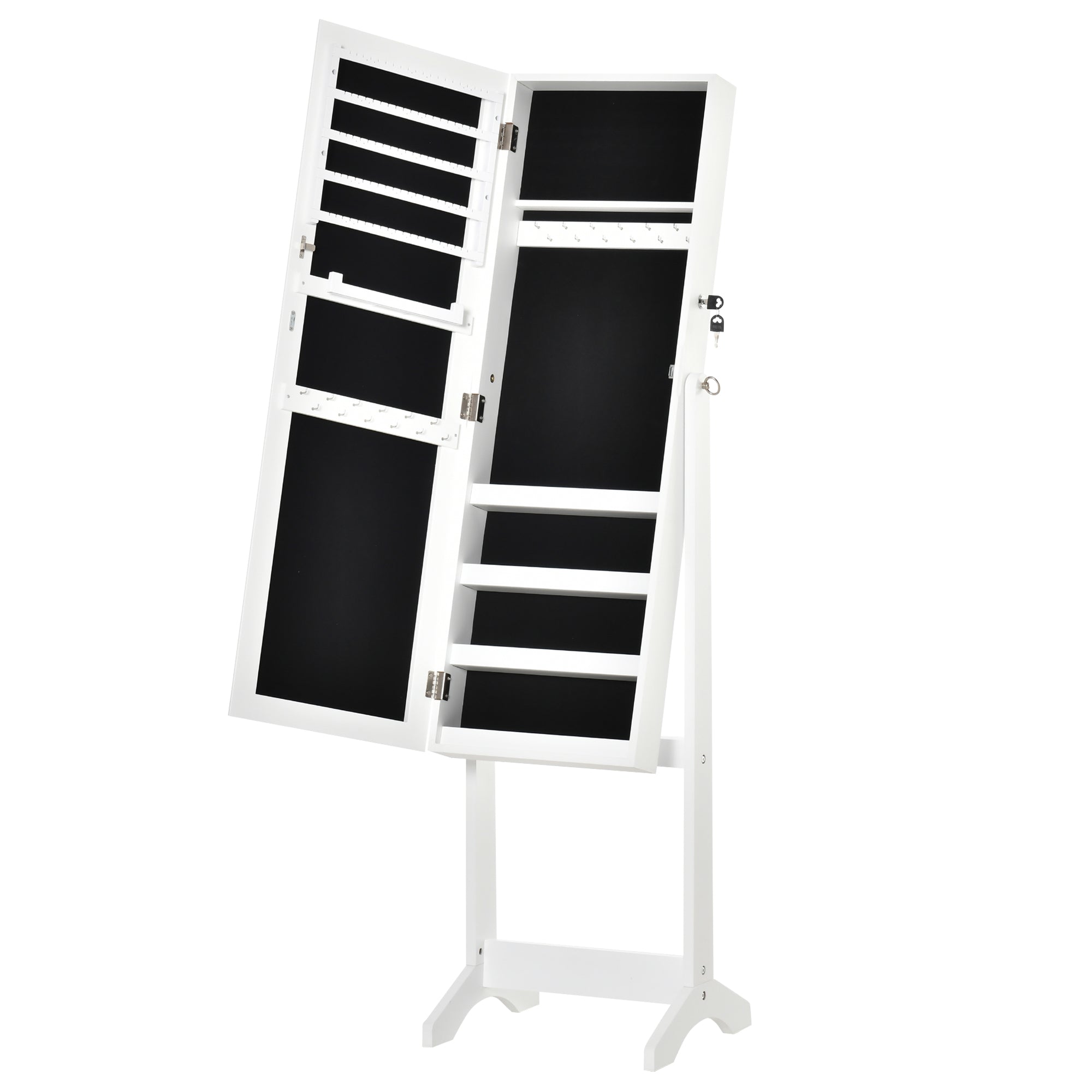 Lockable Jewellery Cabinet with Adjustable Full-Length Mirror and Organiser for Bedroom Dressing Room - White