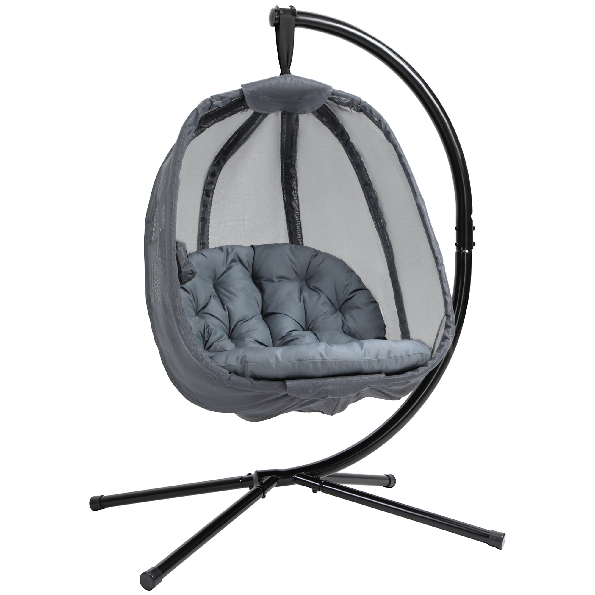 Hanging Egg Chair with Folding Stand and Cushion - Grey