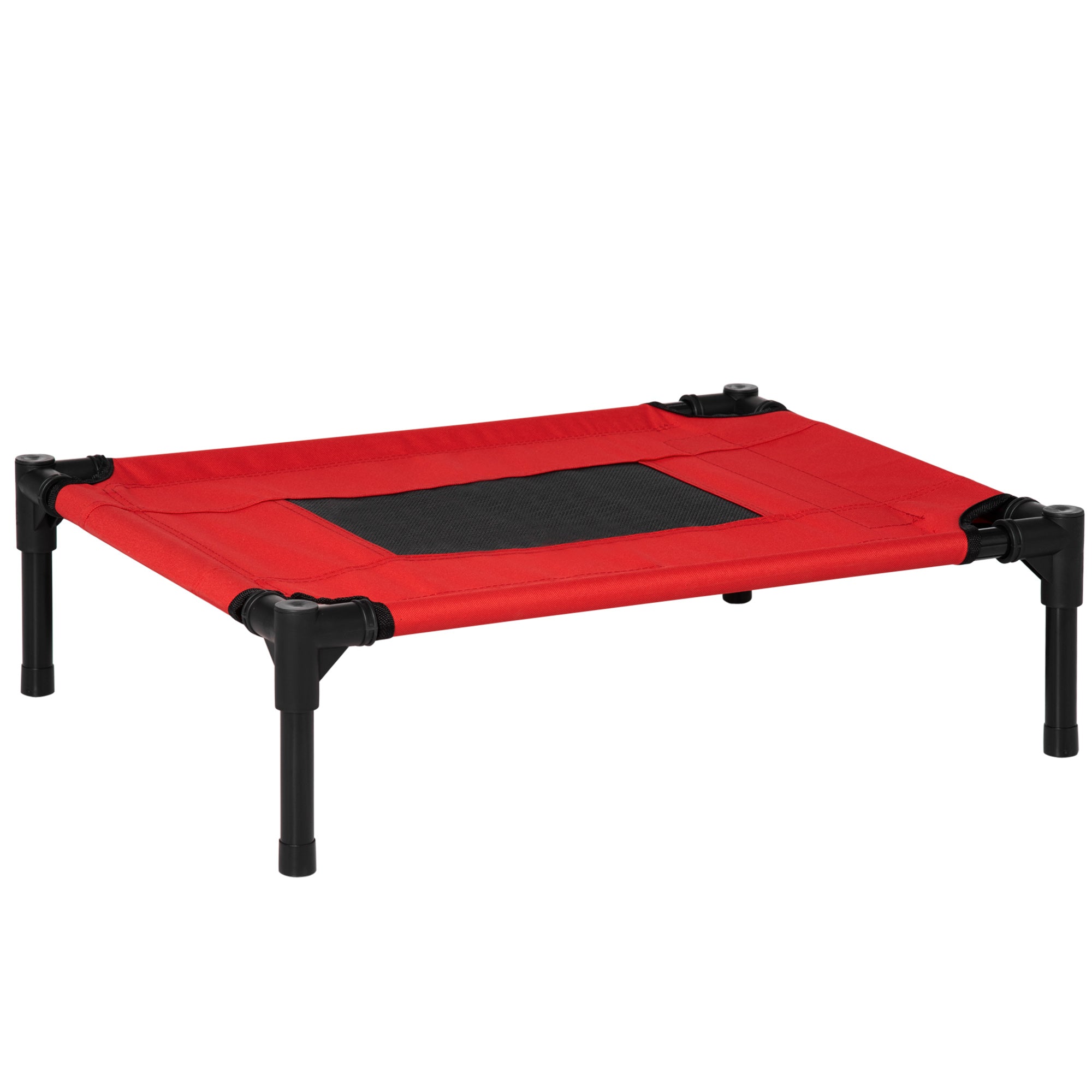 Elevated Portable Dog Bed with Metal Frame for Outdoor Comfort - Black and Red
