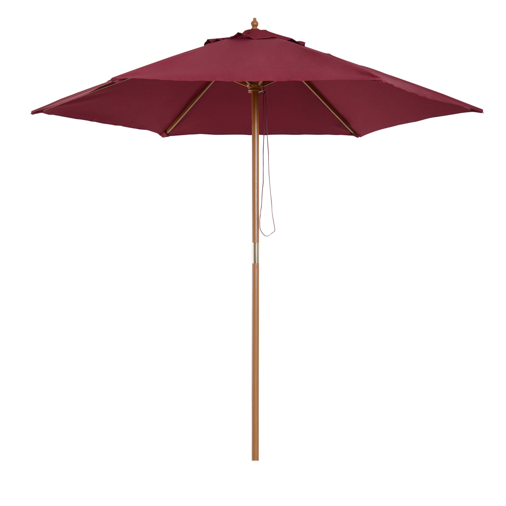 2.5m Wooden Garden Parasol Umbrella with Rope Pulley - Wine Red