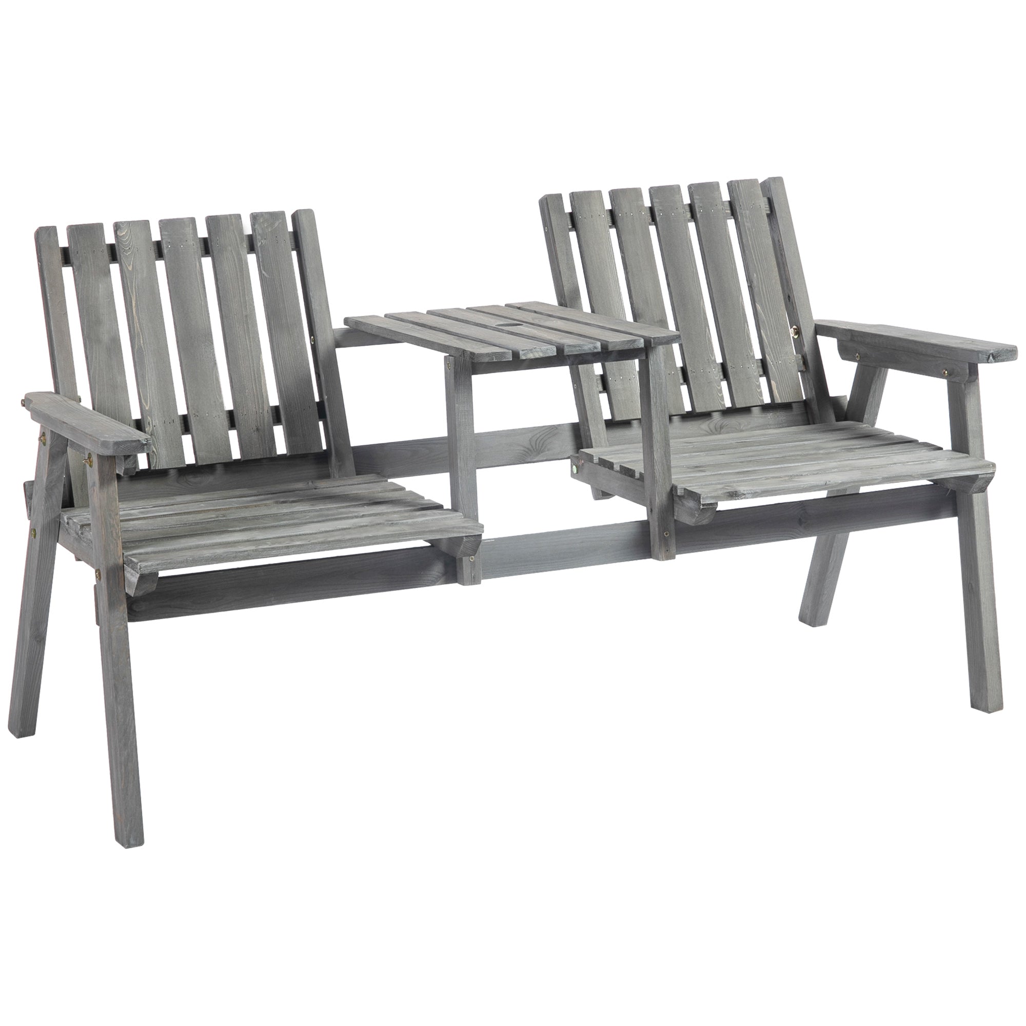 2 Piece Wooden Garden Bench and Table Set with Parasol Hole - Grey