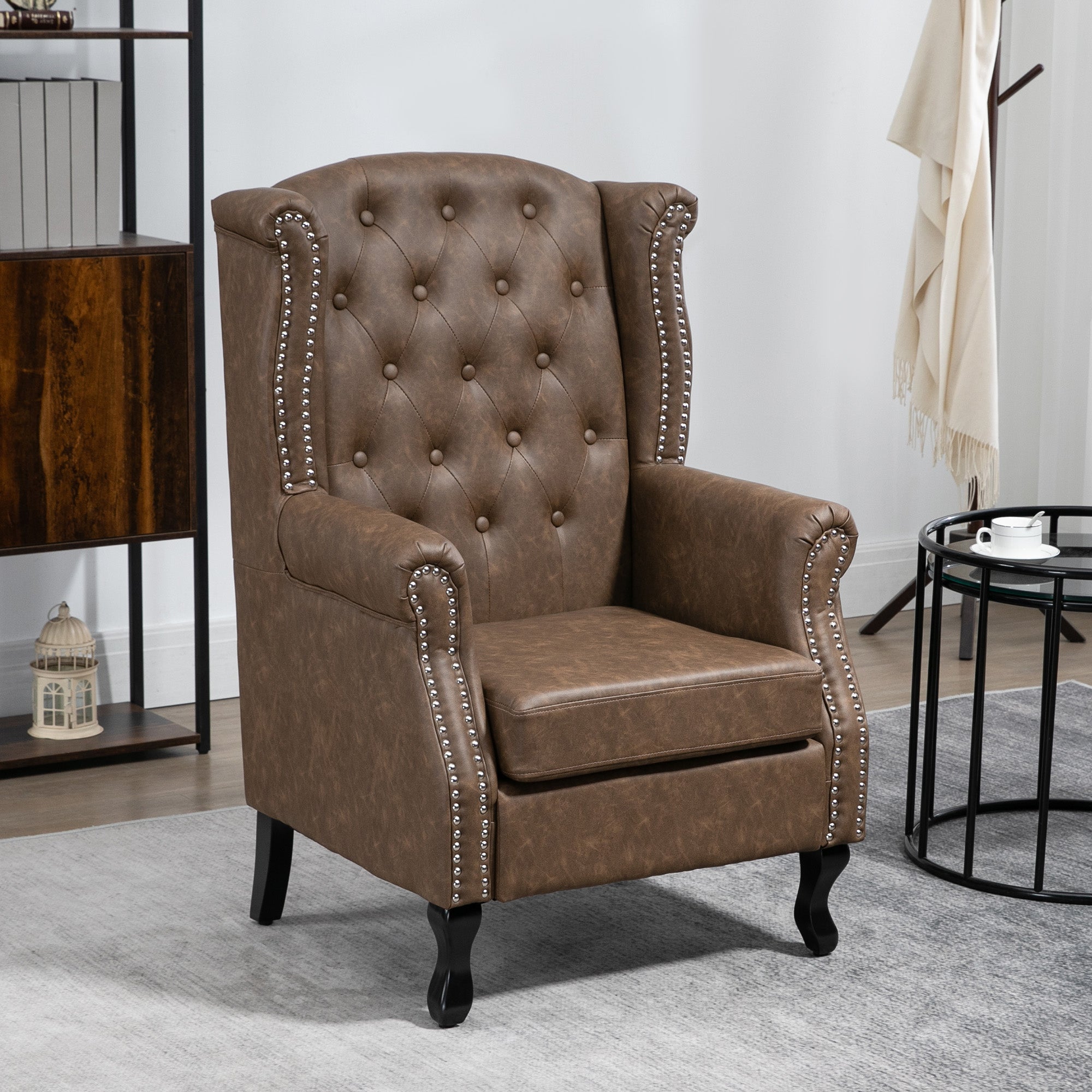 Chesterfield Wingback Accent Chair with Nail Head Trim - Brown