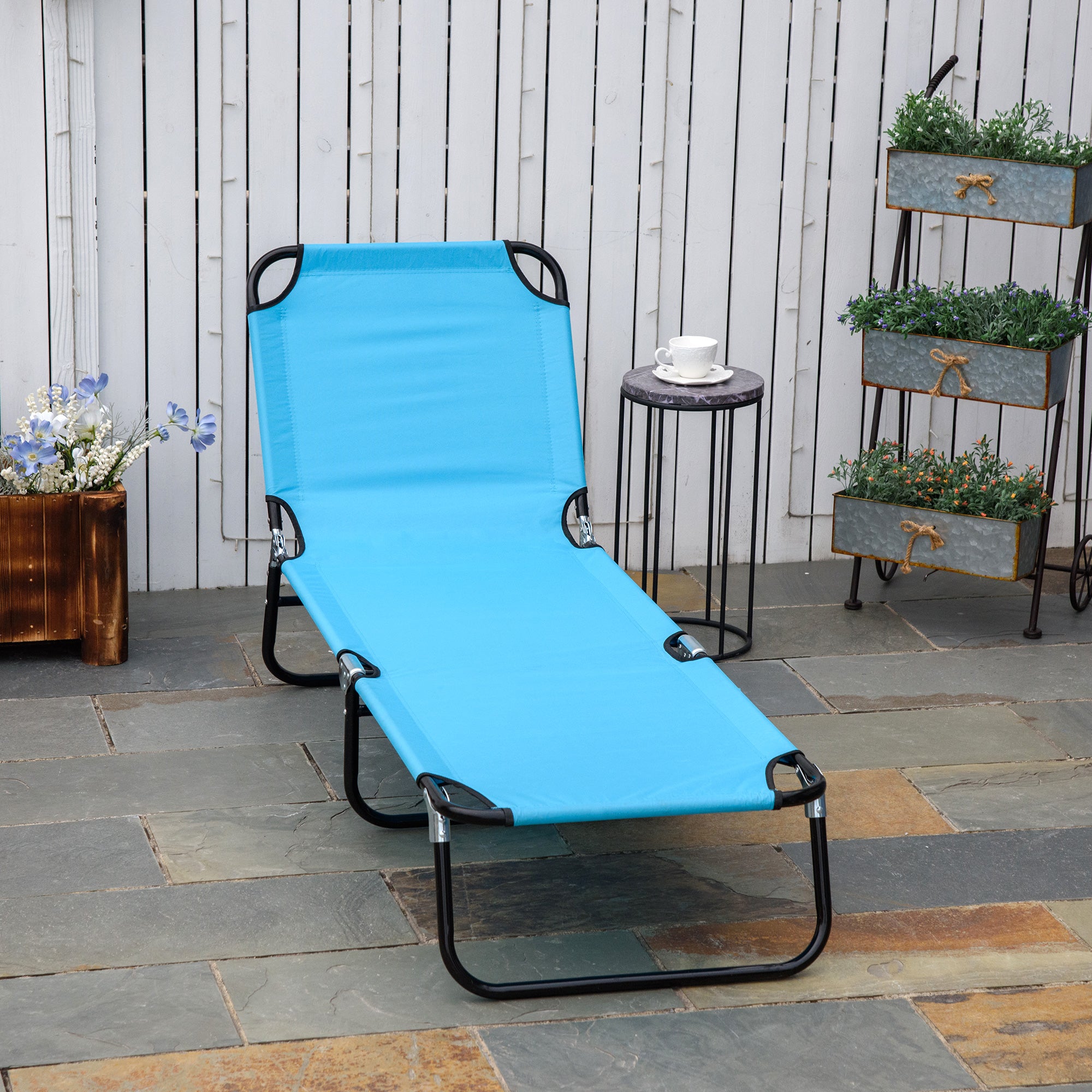 Folding Chaise Lounge Pool Chair with Reclining Back and Steel Frame - Sky Blue