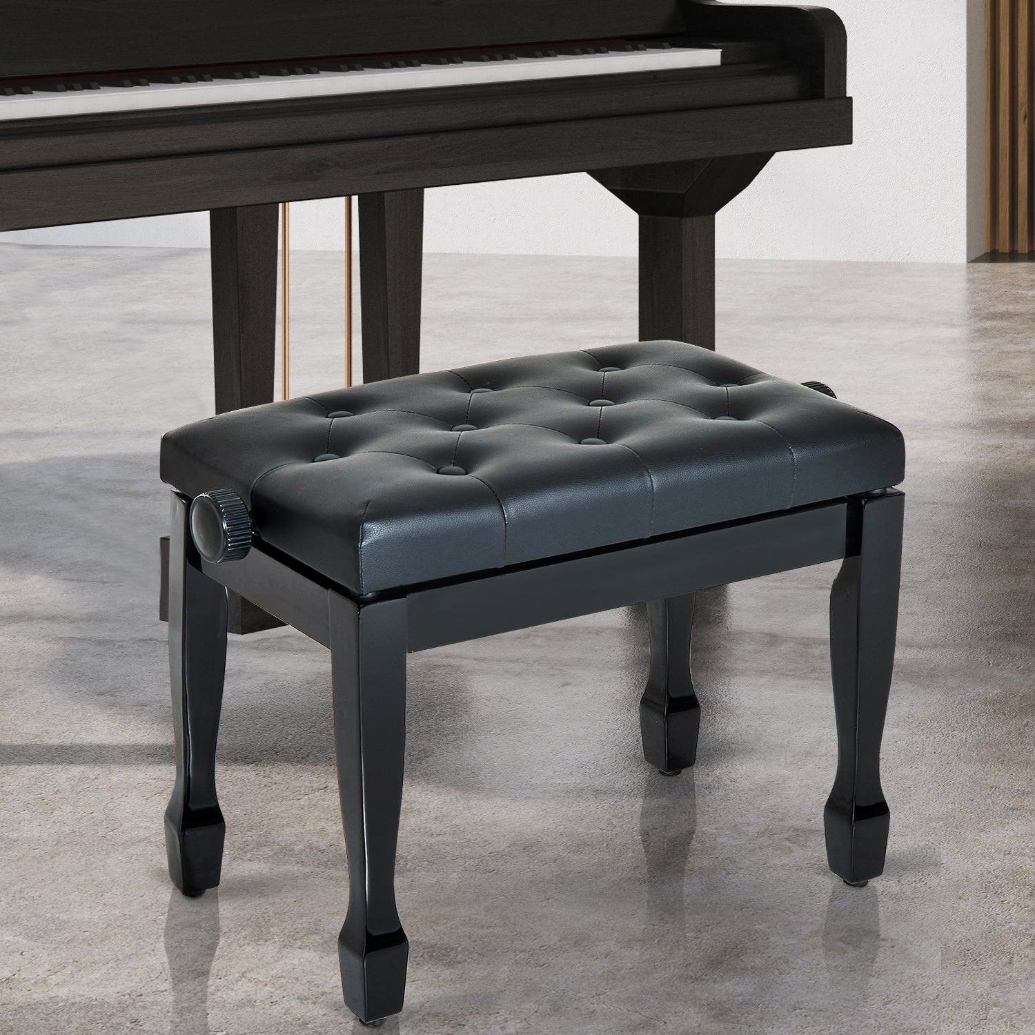 PU Leather Upholstered Height Adjustable Piano Stool with Solid Wood Frame - White