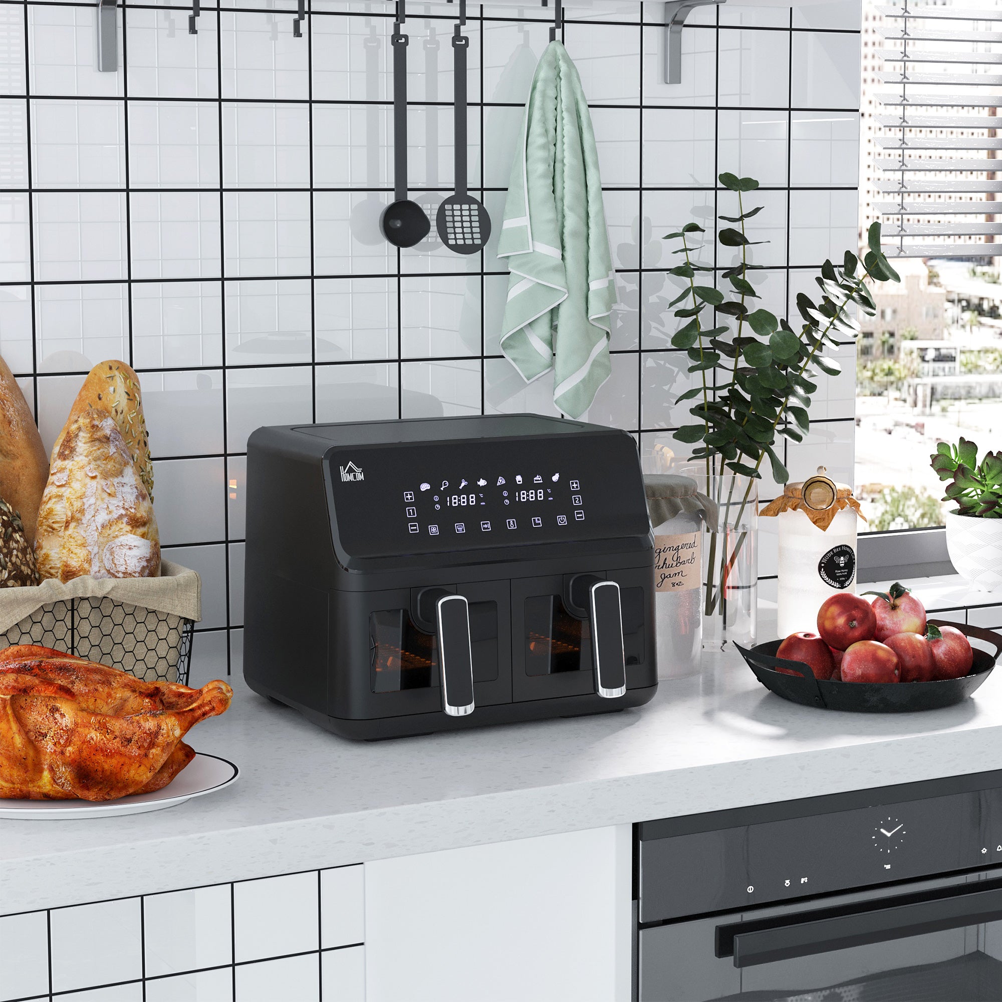 8L Double Family Air Fryer Oven with Digital Display - Black
