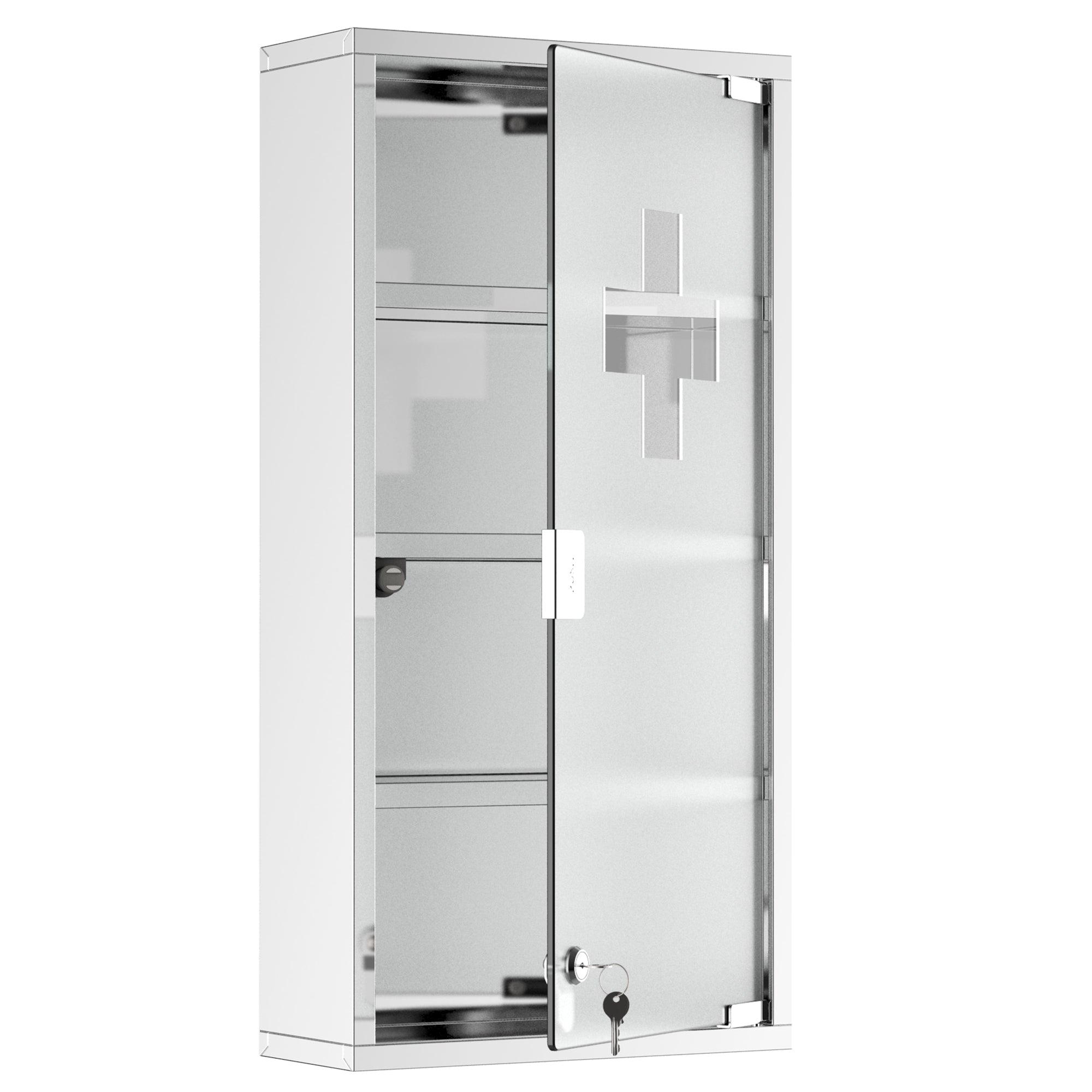 4 Tier Wall Mounted Lockable Medicine Cabinet with Glass Door 60x30x12 cm - Silver