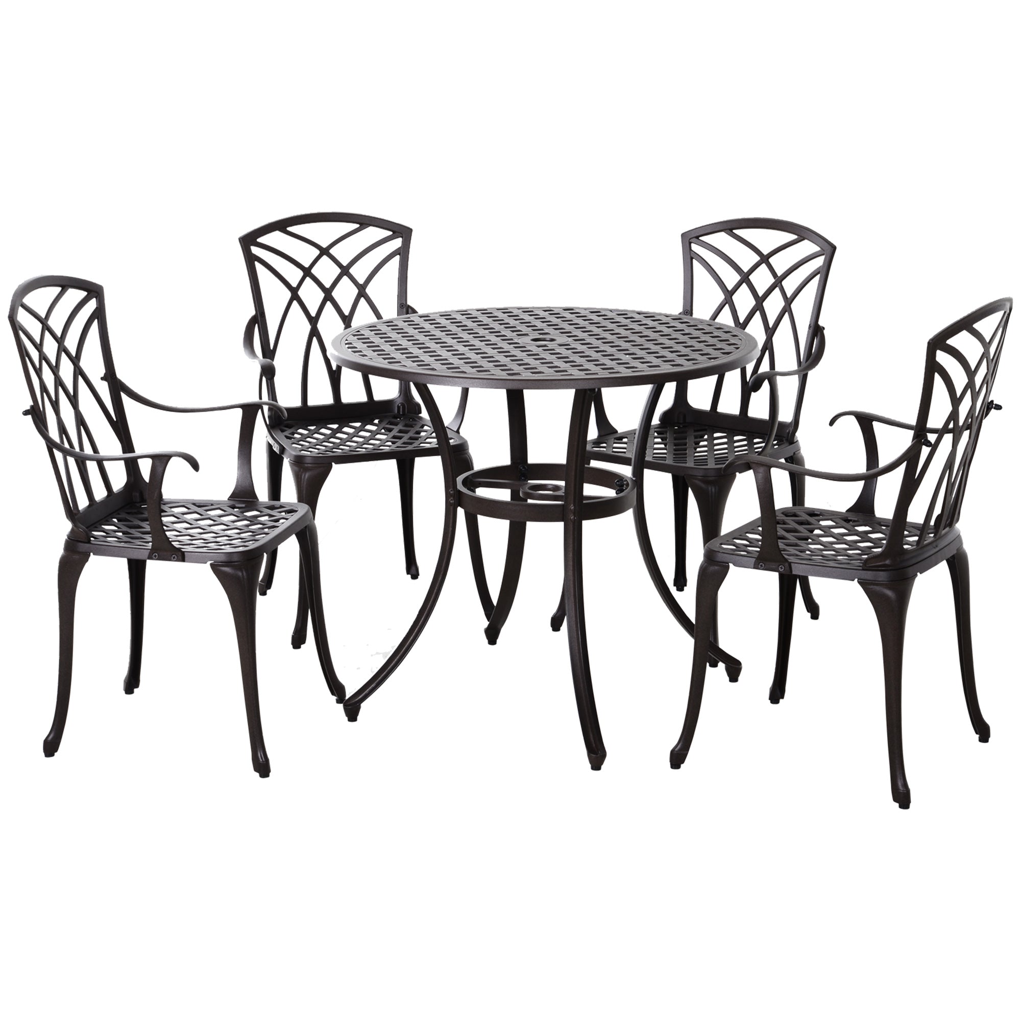 5 Piece Cast Aluminium Outdoor Garden Table and Chair Set - Brown