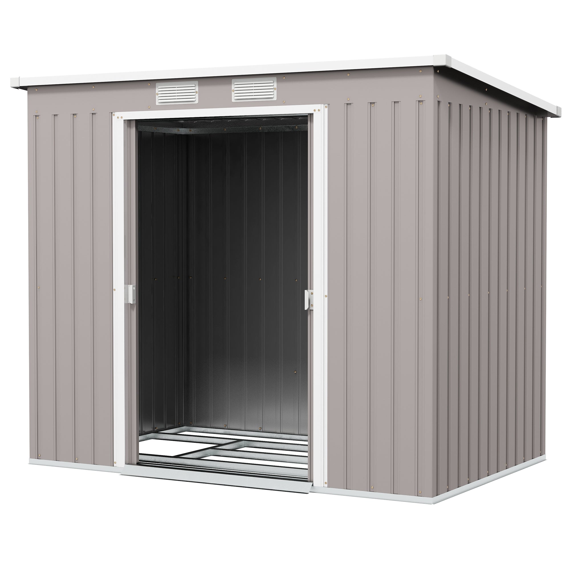Large Metal Garden Tool Storage Shed With Double Doors Grey