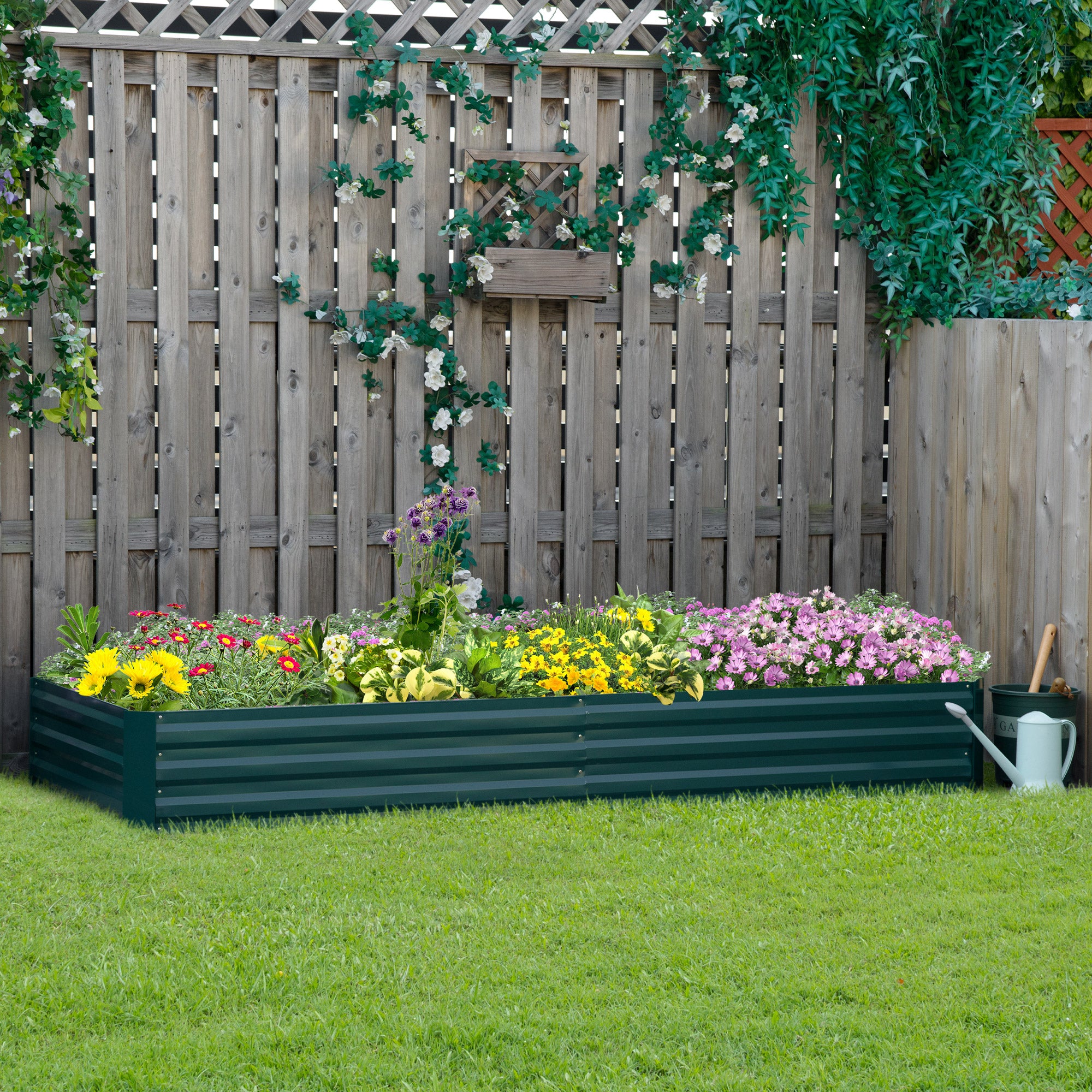 Adjustable Metal Raised Garden Bed Planter Box with Galvanised Steel - Green