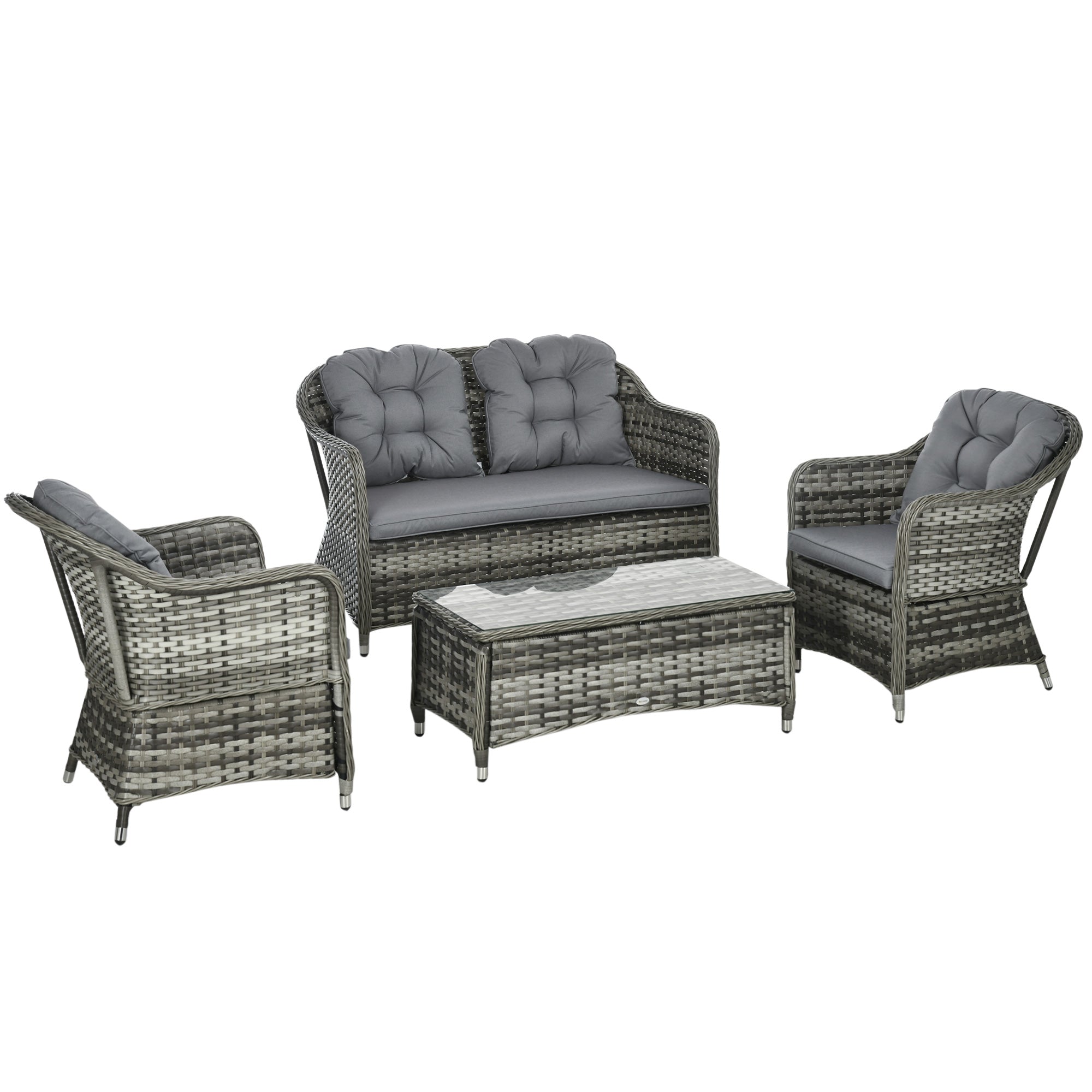 4 Piece PE Rattan Wicker Sofa Set with Cushions - Grey